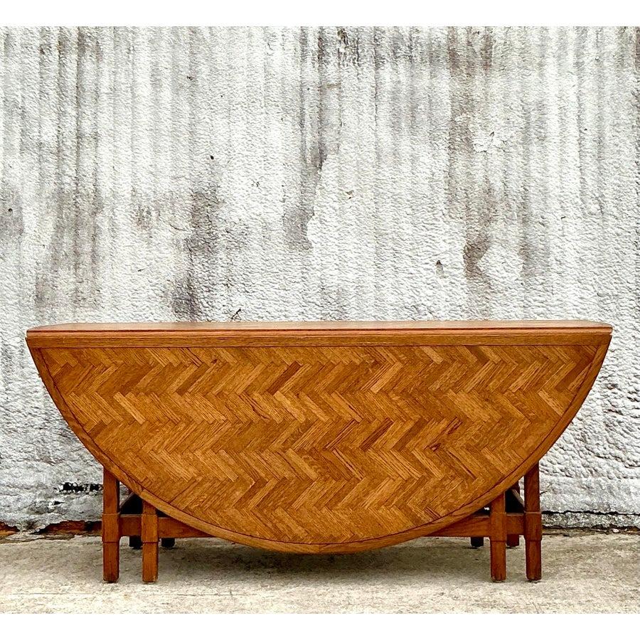 Vintage Boho Herringbone Drop Leaf Dining Table In Good Condition In West Palm Beach, FL