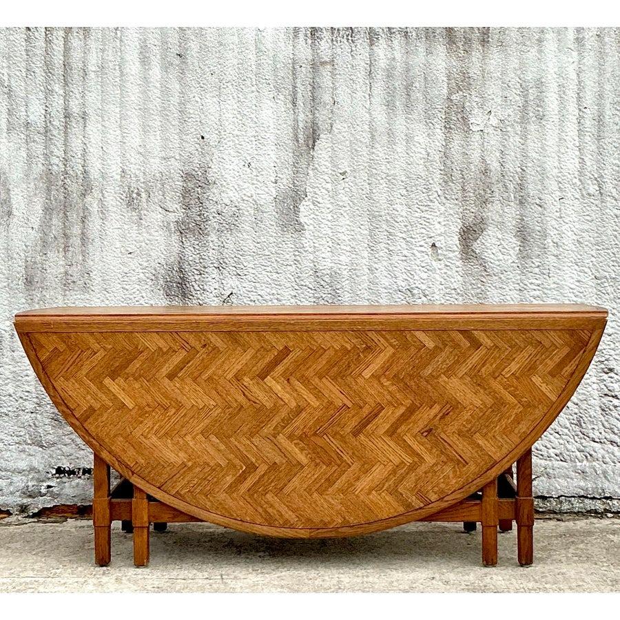 Vintage Boho Herringbone Drop Leaf Dining Table 1