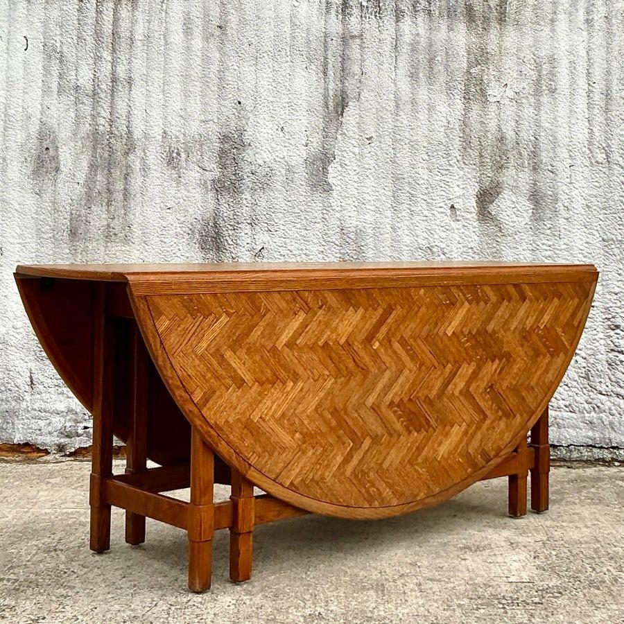 Vintage Boho Herringbone Drop Leaf Dining Table 2