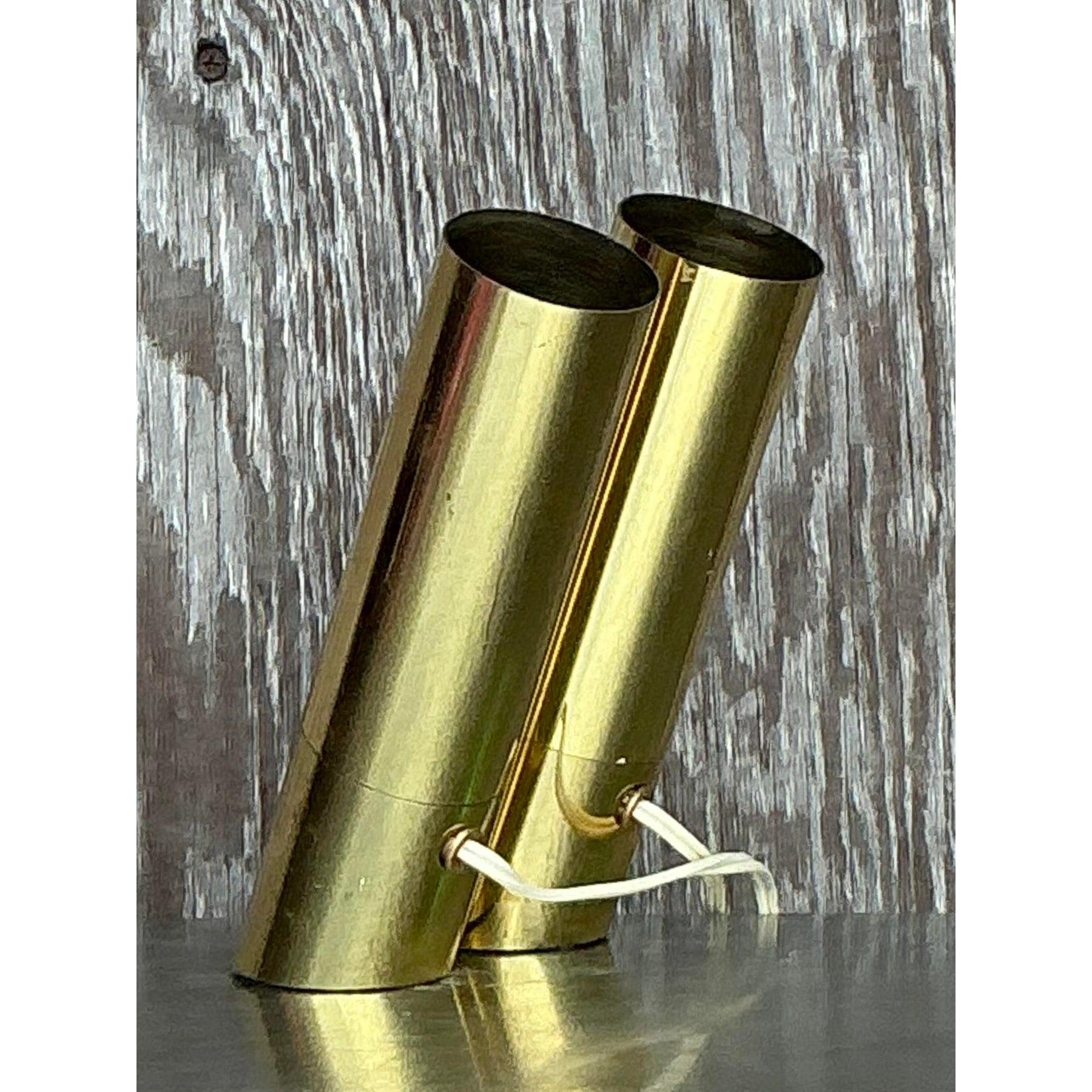 American Vintage Boho Heyco Brass Spotlight Lamps - a Pair