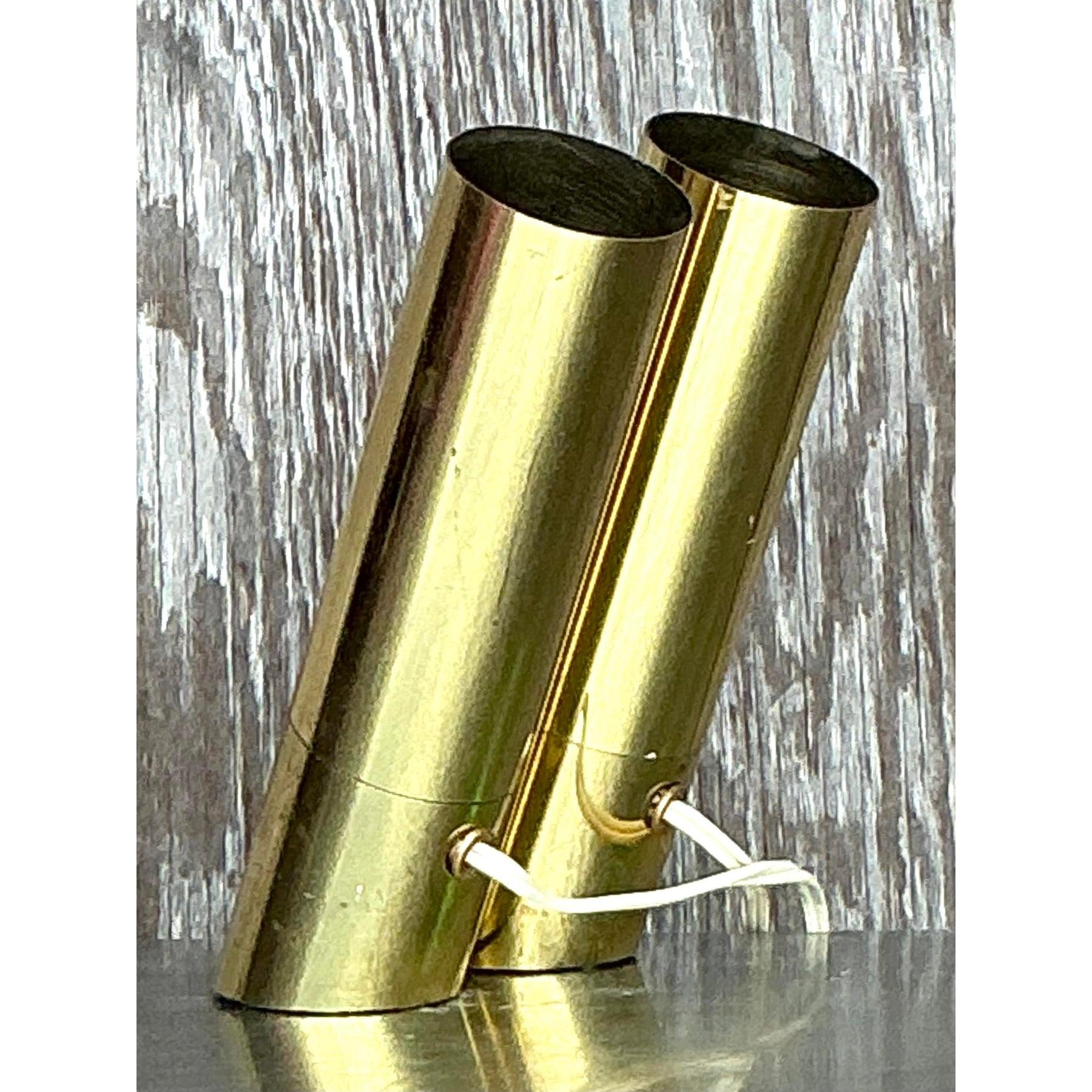 20th Century Vintage Boho Heyco Brass Spotlight Lamps - a Pair