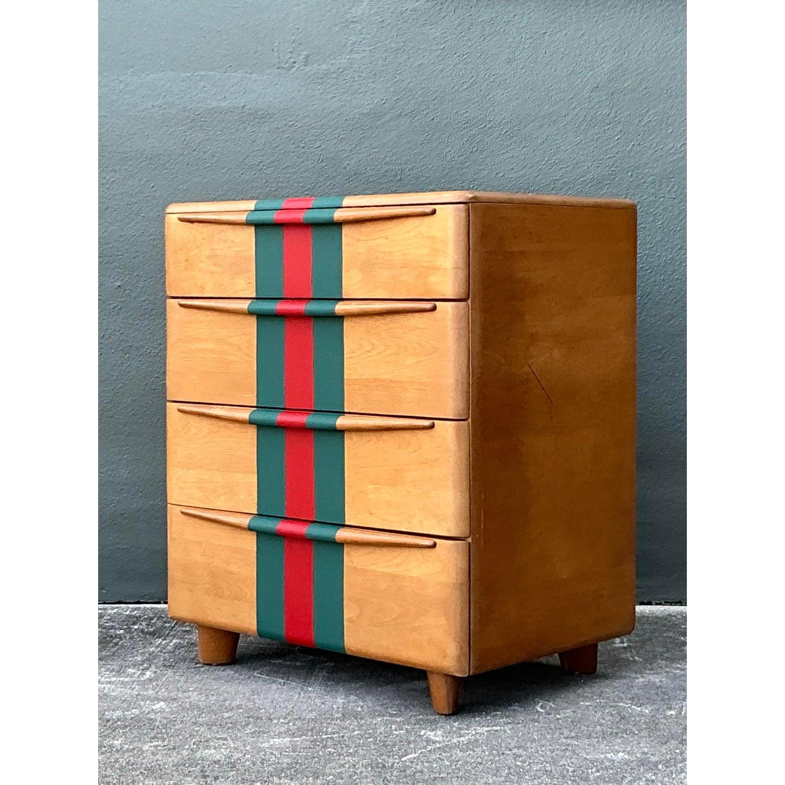 American Vintage Boho Heywood Wakefield Racing Stripe Chest of Drawers For Sale