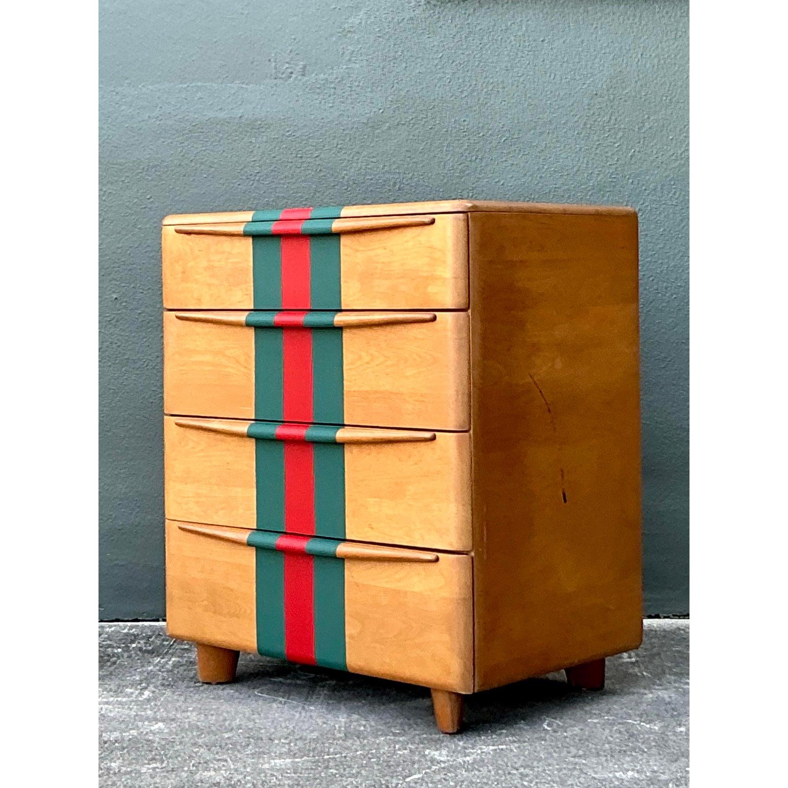 Vintage Boho Heywood Wakefield Racing Stripe Chest of Drawers In Good Condition For Sale In West Palm Beach, FL