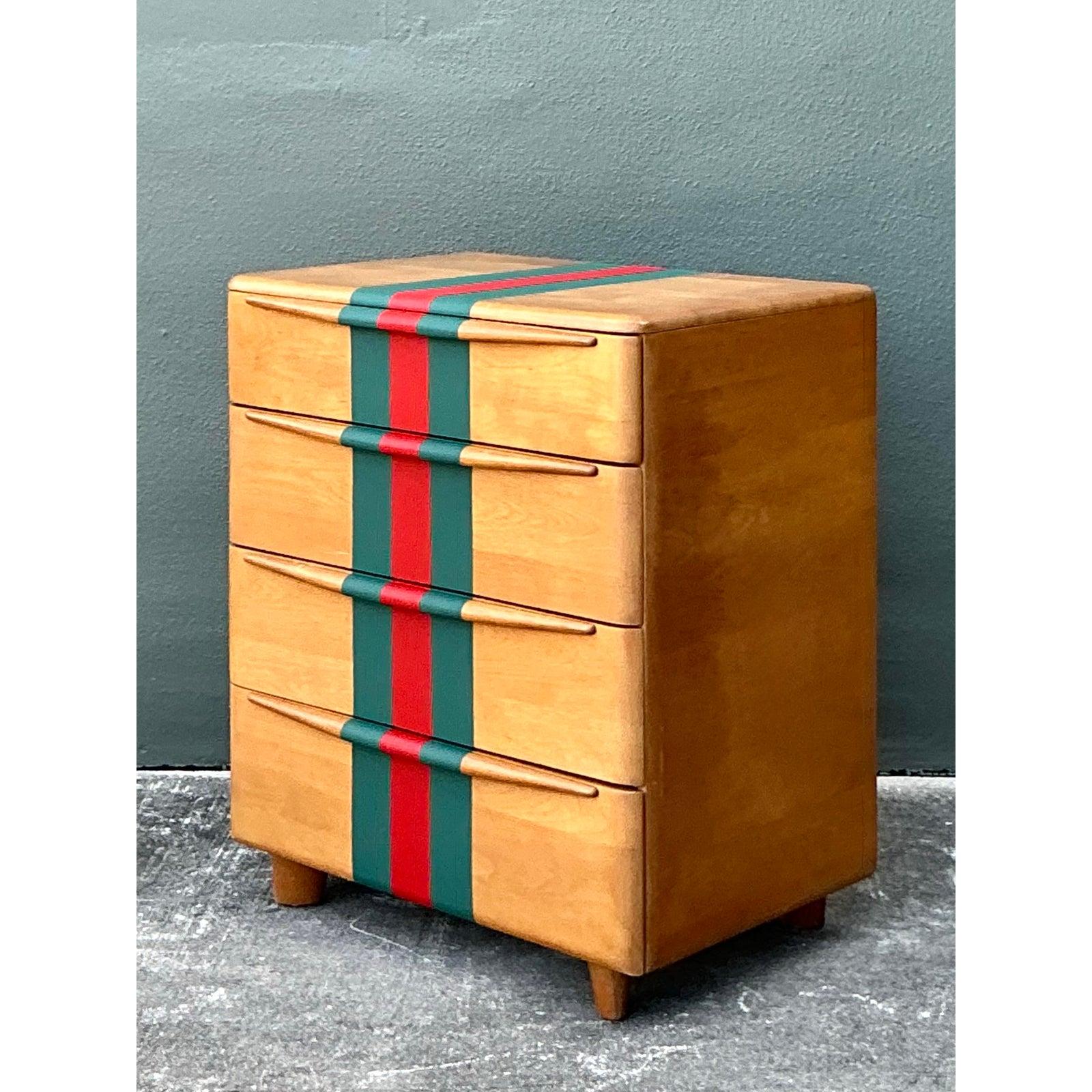 Birch Vintage Boho Heywood Wakefield Racing Stripe Chest of Drawers For Sale