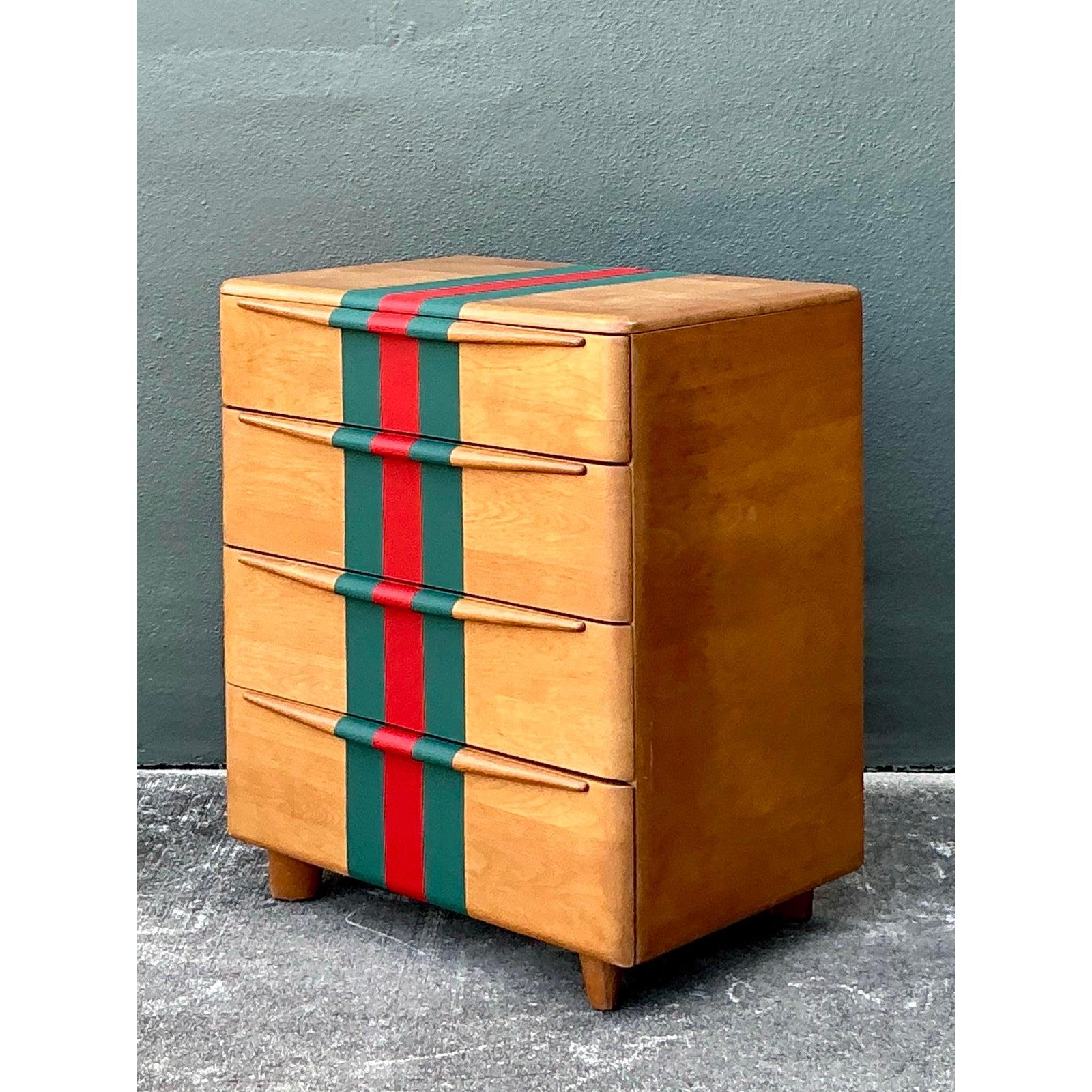 Vintage Boho Heywood Wakefield Racing Stripe Chest of Drawers For Sale 1