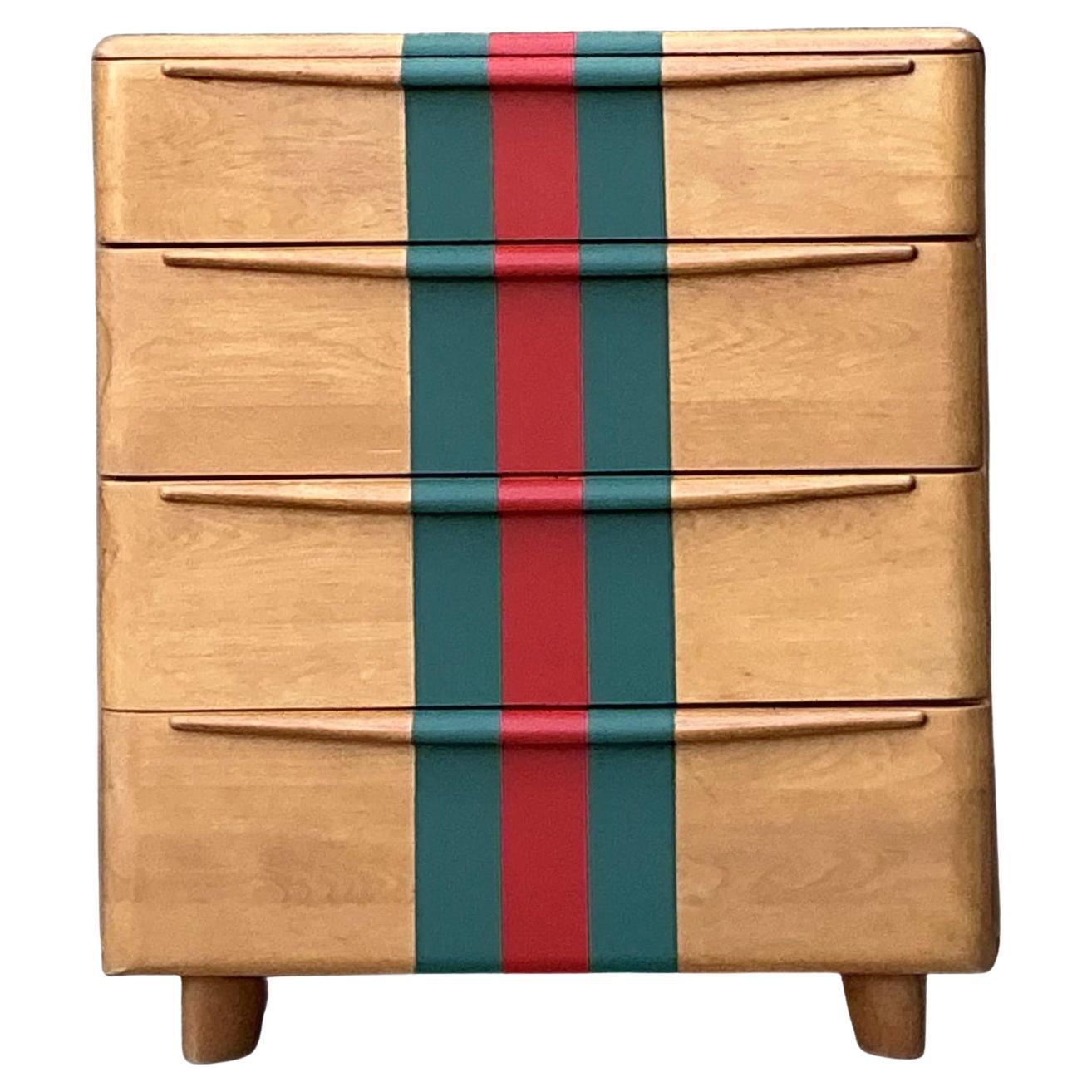 Vintage Boho Heywood Wakefield Racing Stripe Chest of Drawers For Sale