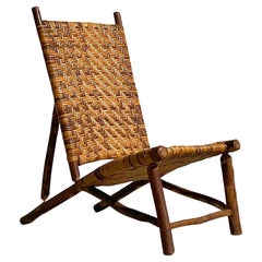 Vintage Boho Hickory Branch Woven Rattan Sling Chair