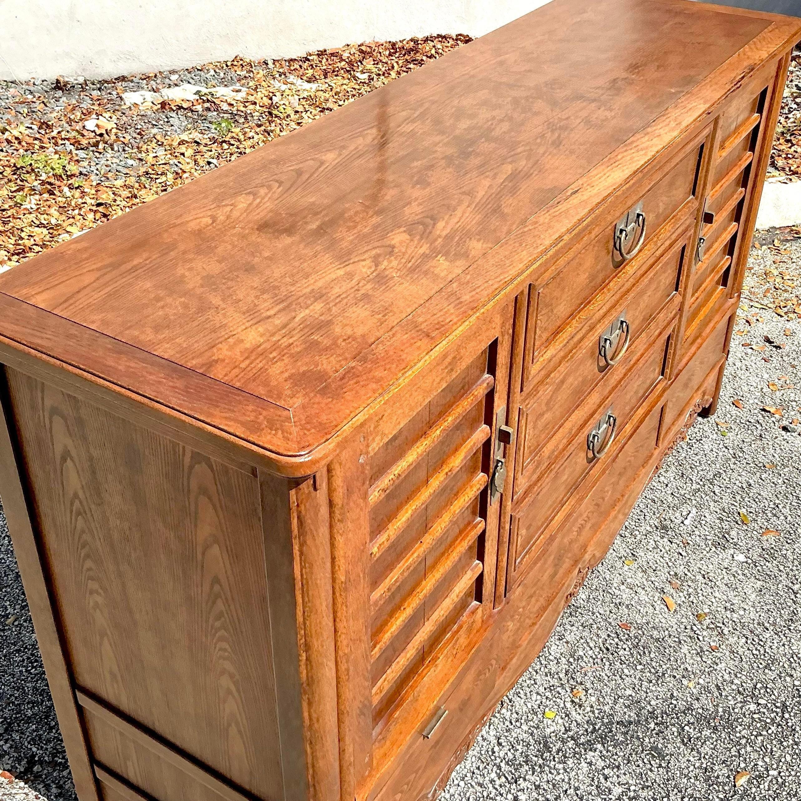 Vintage Boho Hickory White Credenza In Good Condition For Sale In West Palm Beach, FL