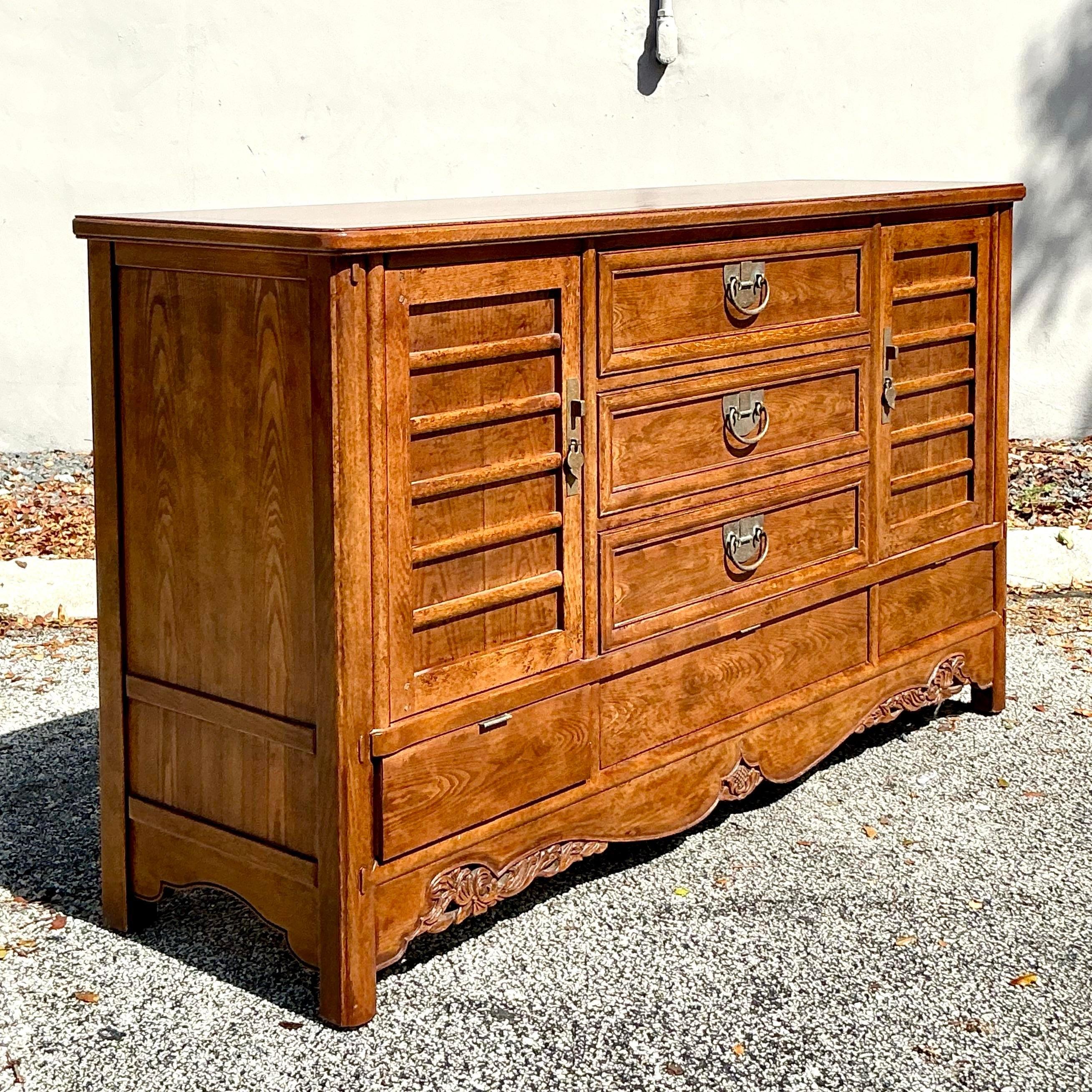 Wood Vintage Boho Hickory White Credenza For Sale