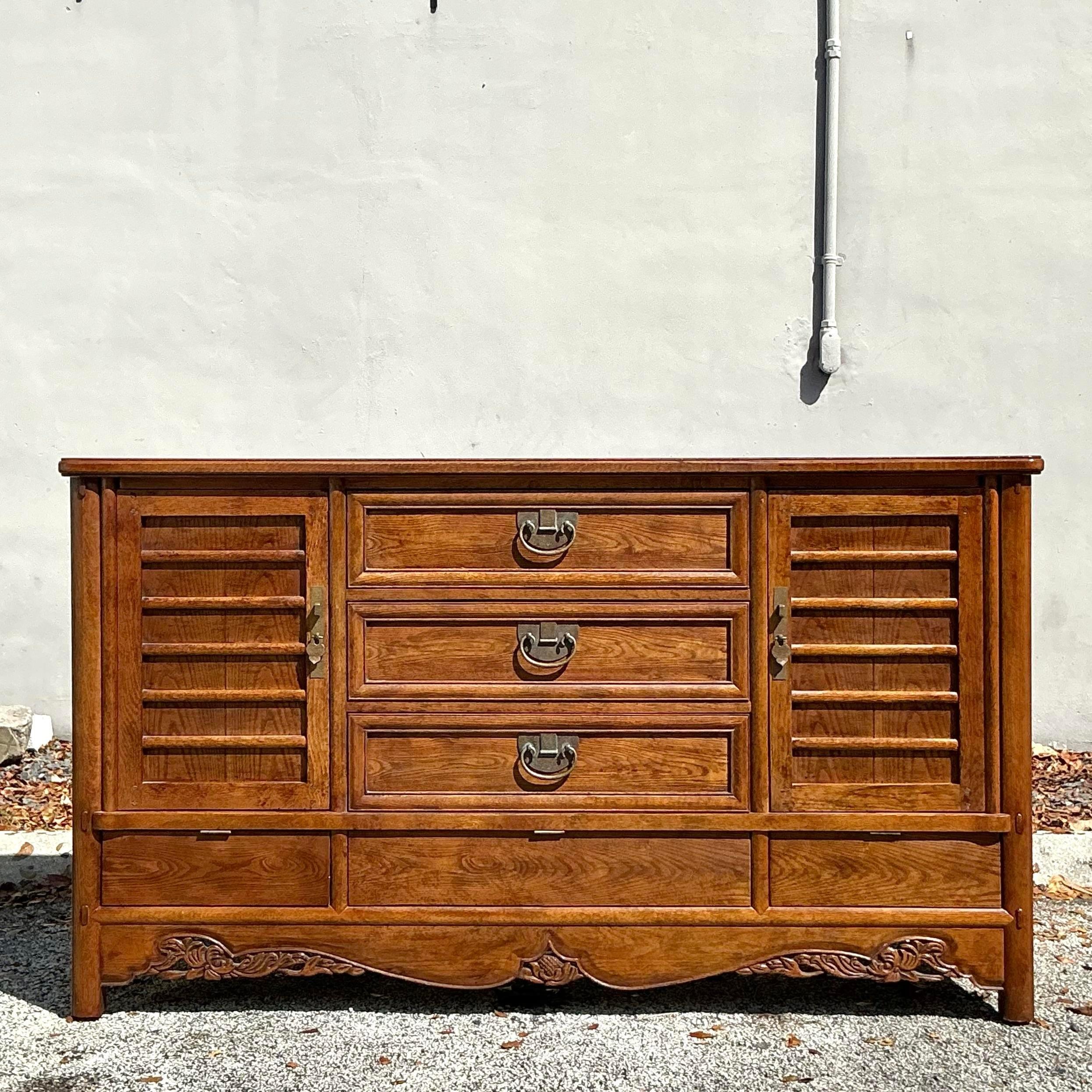 Vintage Boho Hickory White Credenza For Sale 1