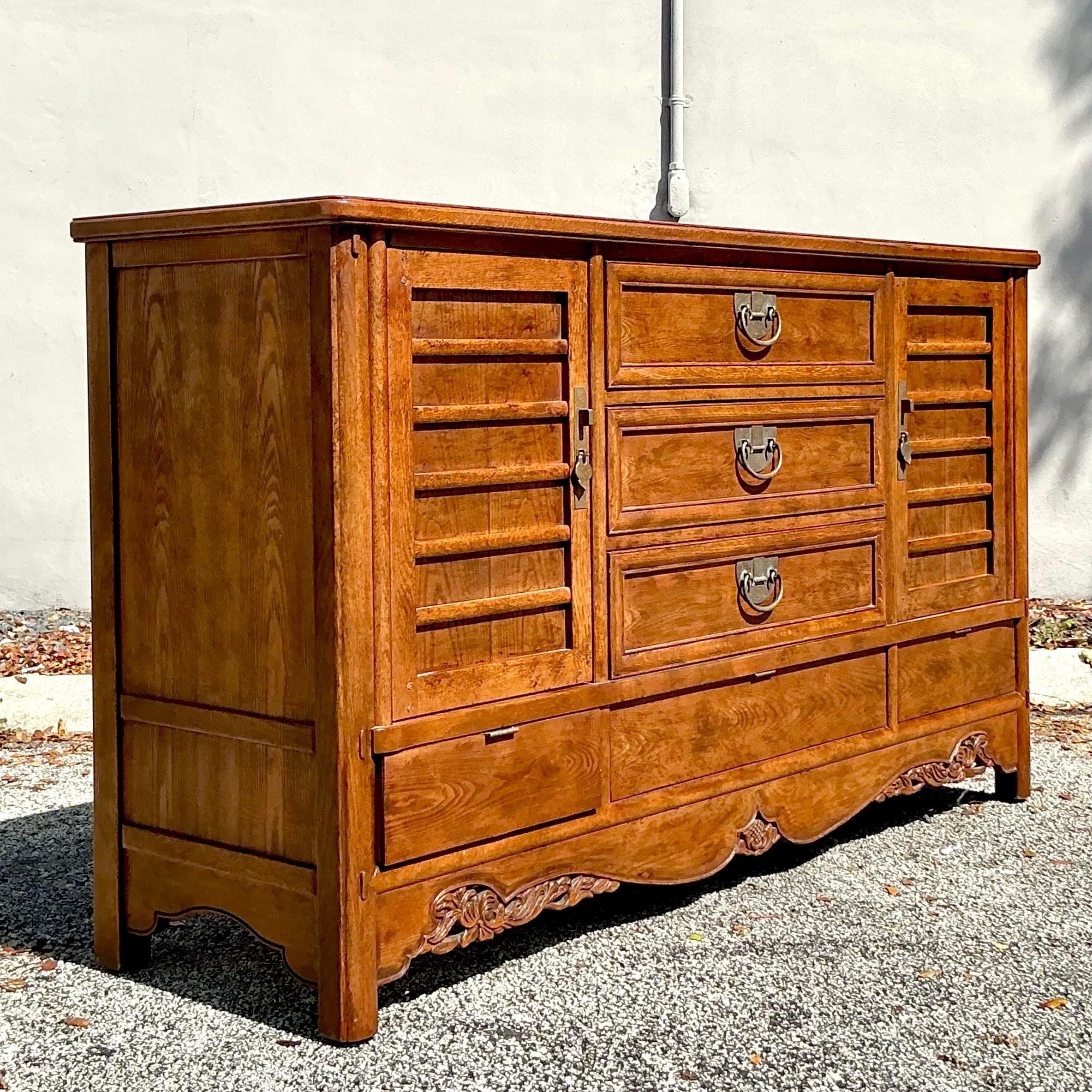 Vintage Boho Hickory White Credenza For Sale 2