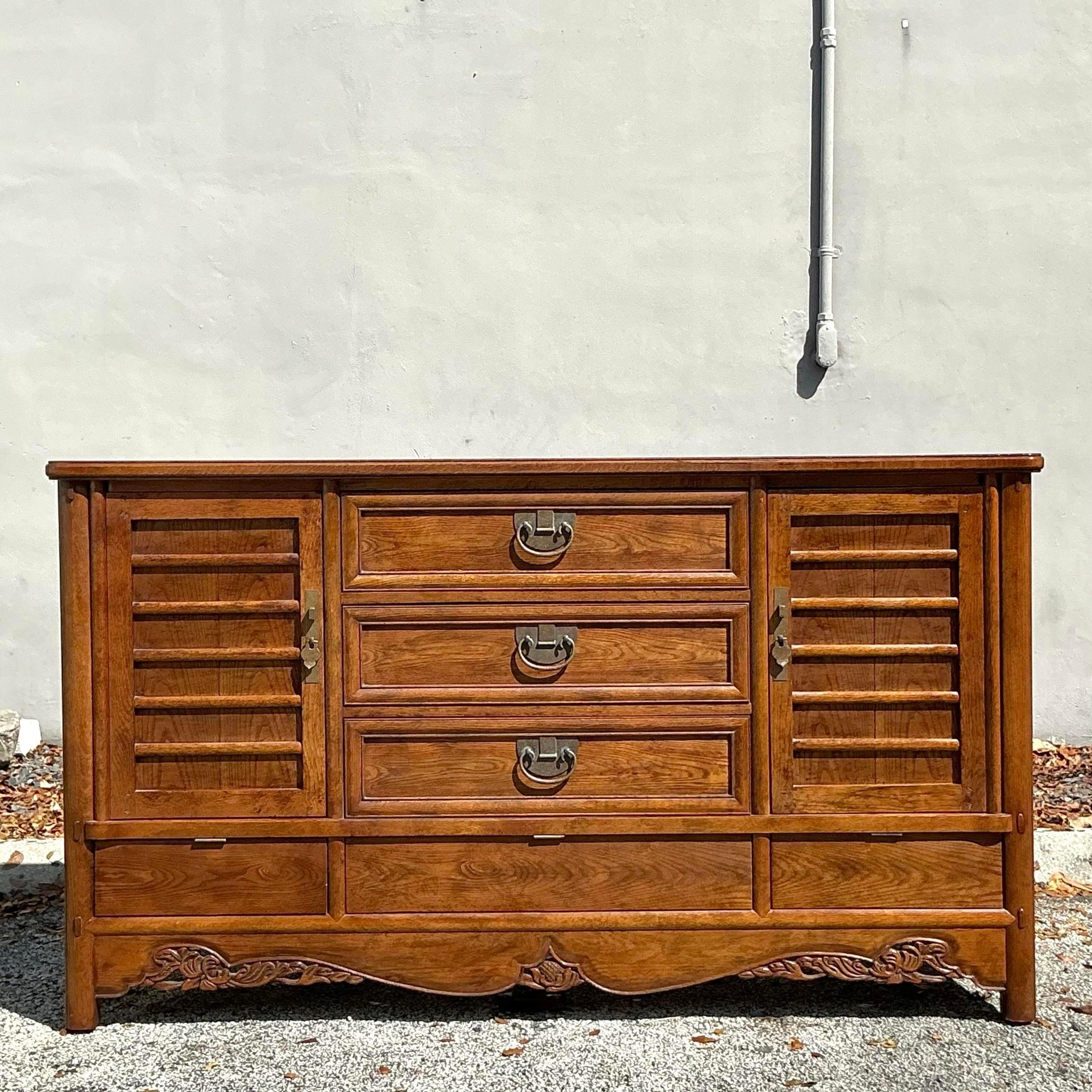 Vintage Boho Hickory White Credenza For Sale 3