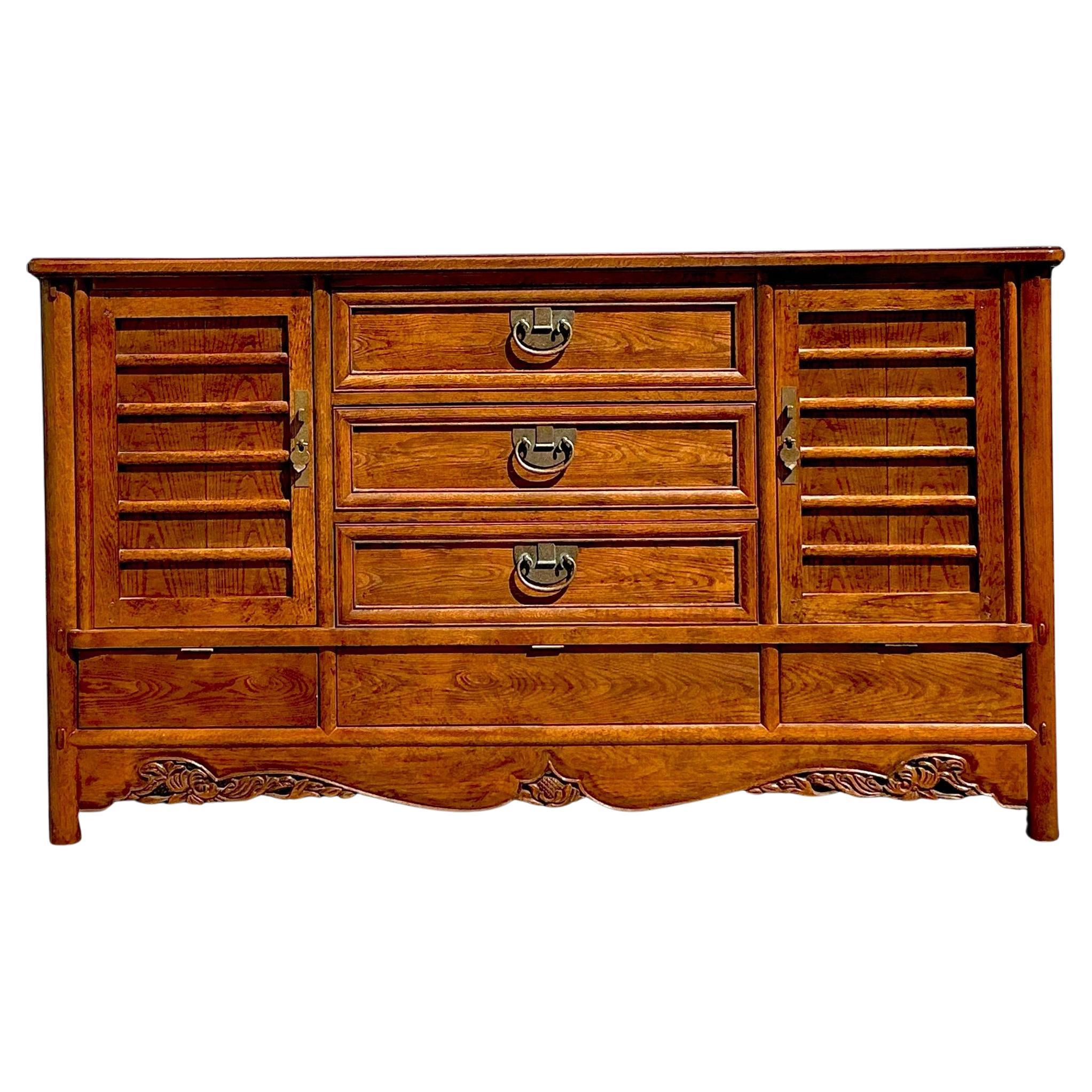 Vintage Boho Hickory White Credenza