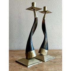 Vintage Boho Horn Candlesticks - A Pair