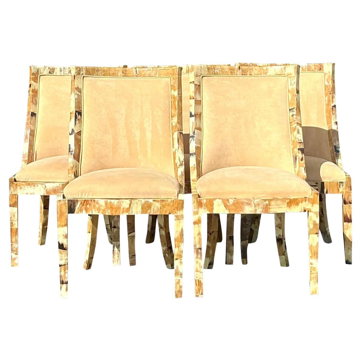 Vintage Boho Horn-Esszimmerstühle - 5er-Set
