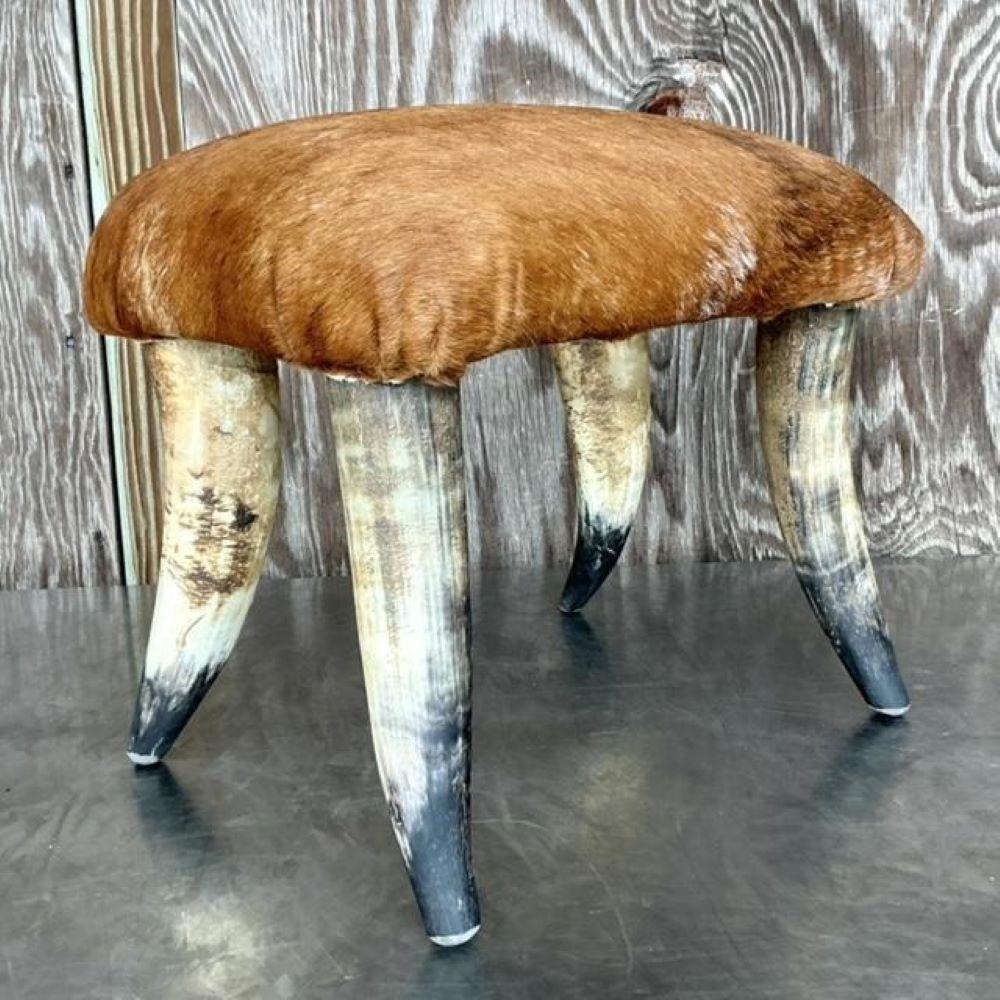 Vintage Boho Horn Low Stool For Sale 4