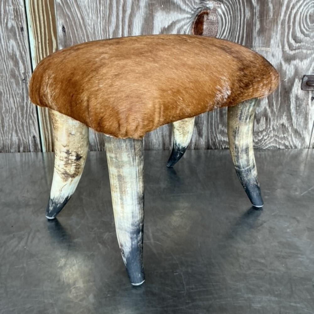 Vintage Boho Horn Low Stool For Sale 5