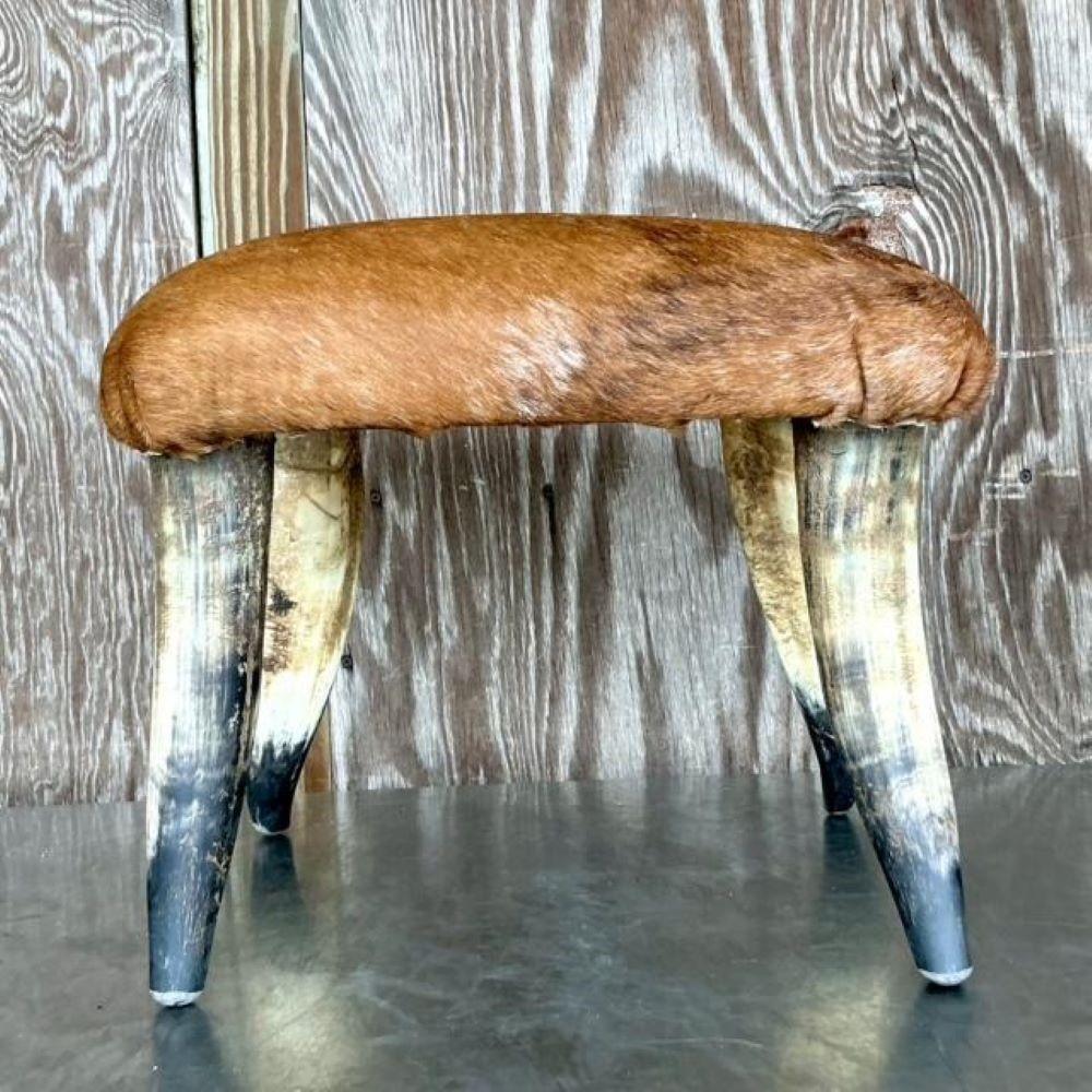 Vintage Boho Horn Low Stool For Sale 1