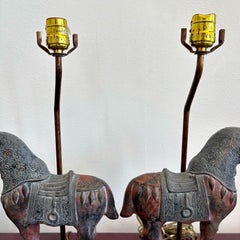 Vintage Boho Horse Lamp Pair