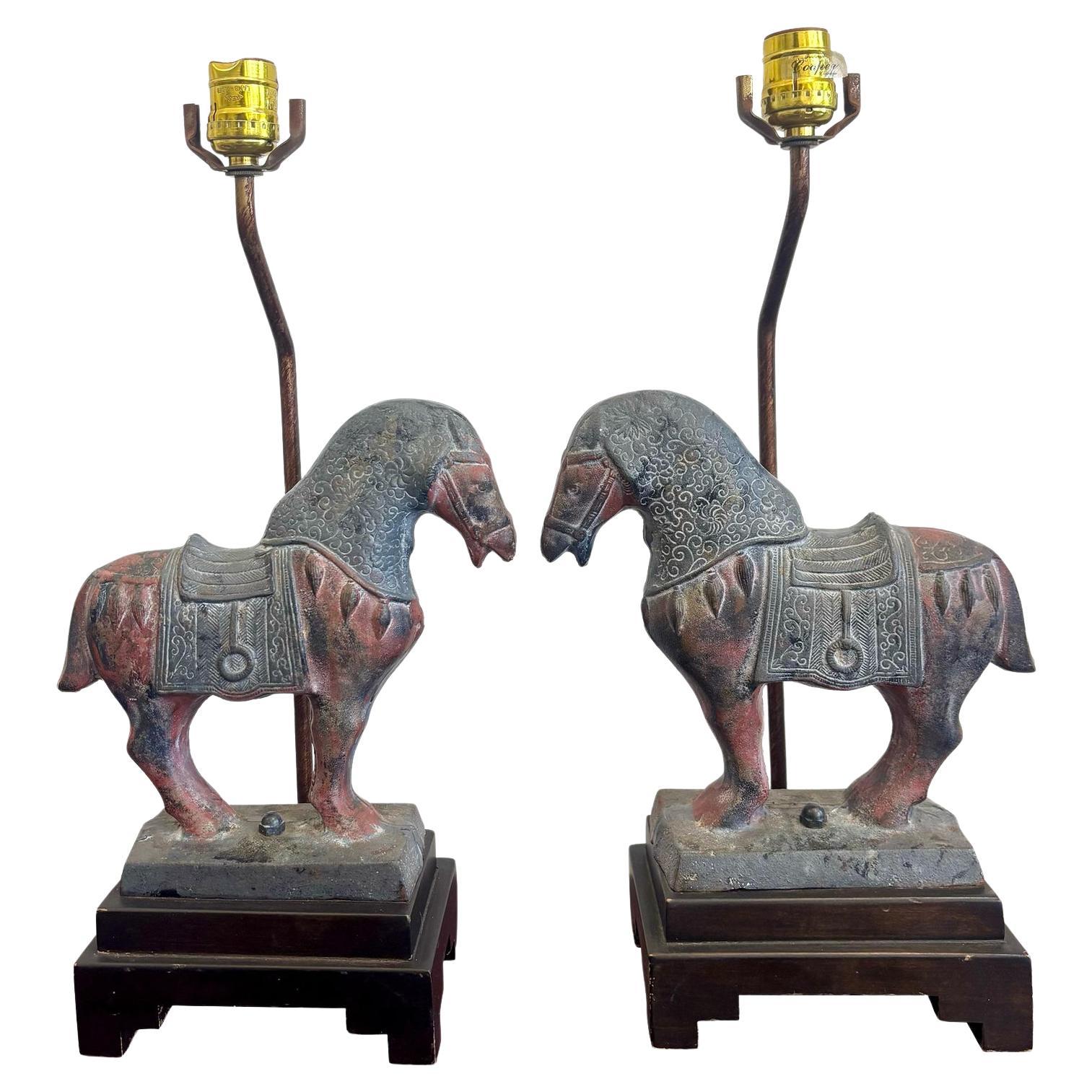 Vintage Boho Horse Lamp Pair