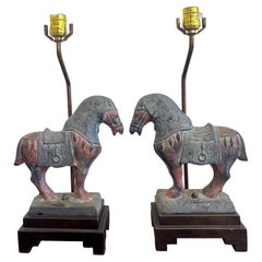 Vintage Boho Horse Lamp Pair