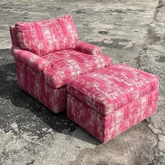 Vintage Boho Hot Pink Lounge Chair and Ottoman
