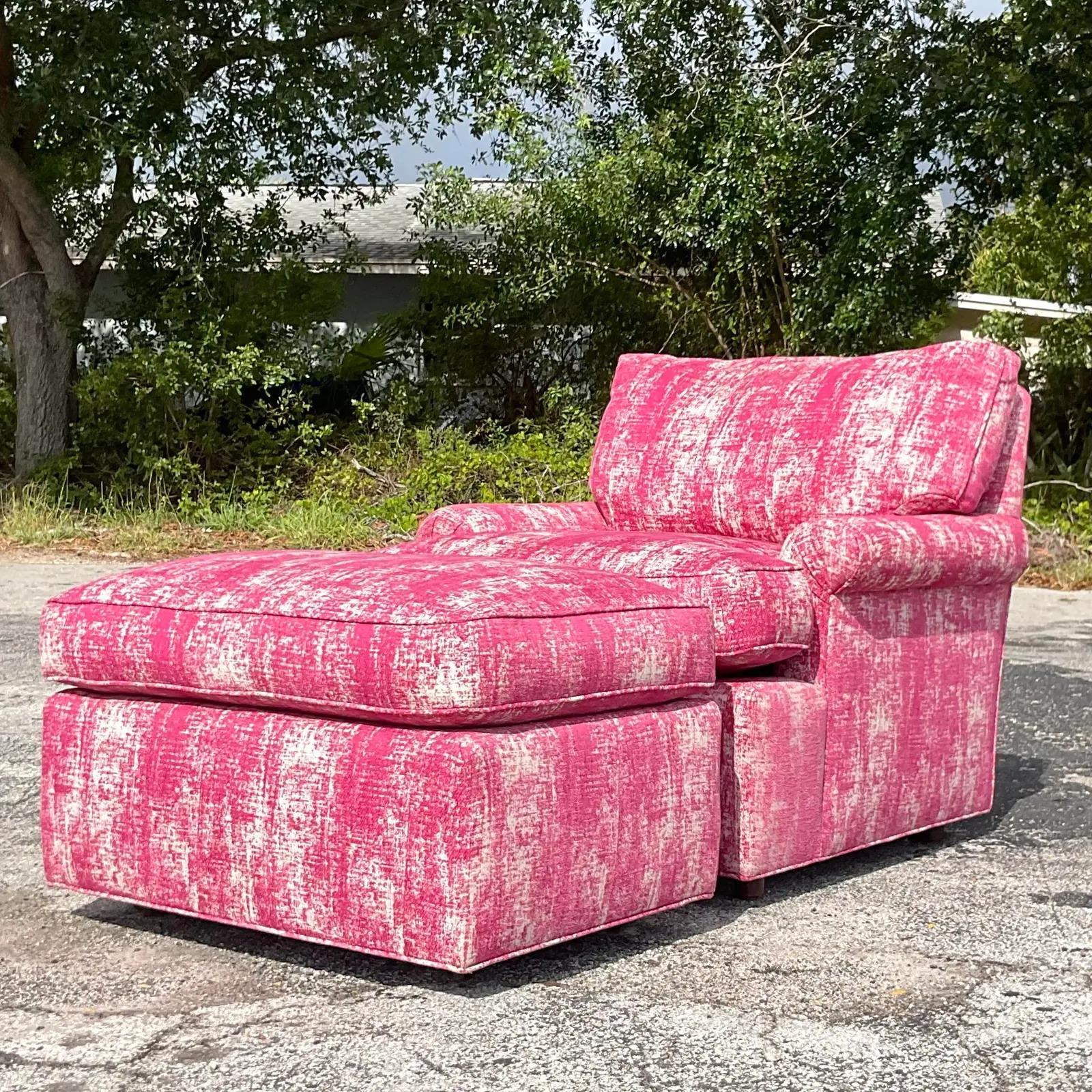 pink chair and ottoman