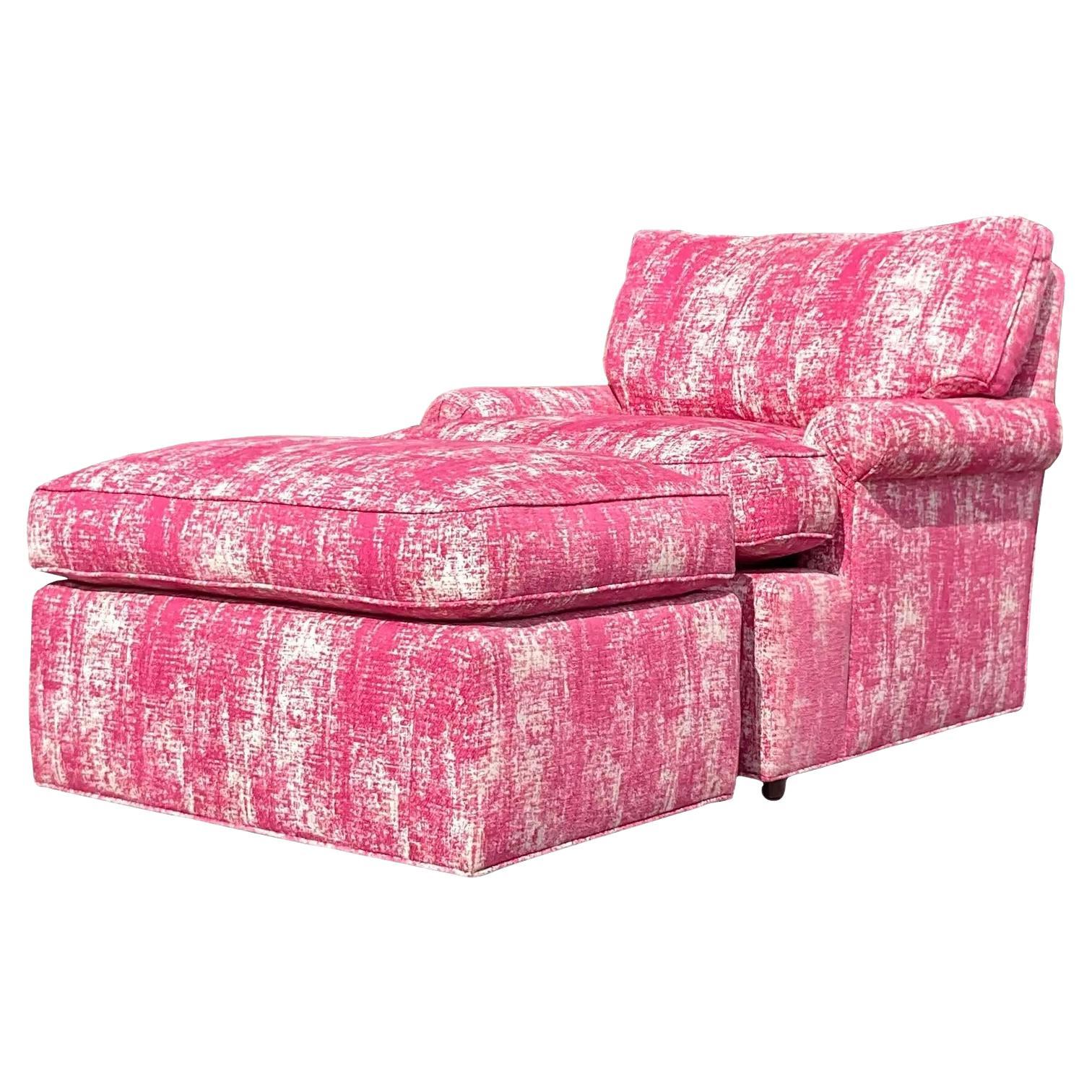 Vintage Boho Hot Pink Lounge Chair and Ottoman