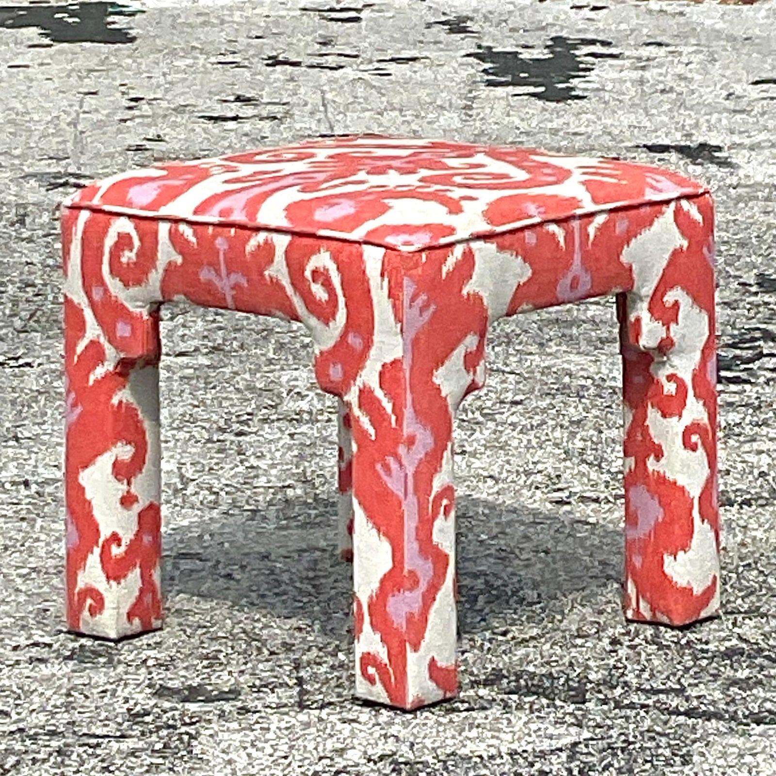 North American Vintage Boho Ikat Low Stool For Sale