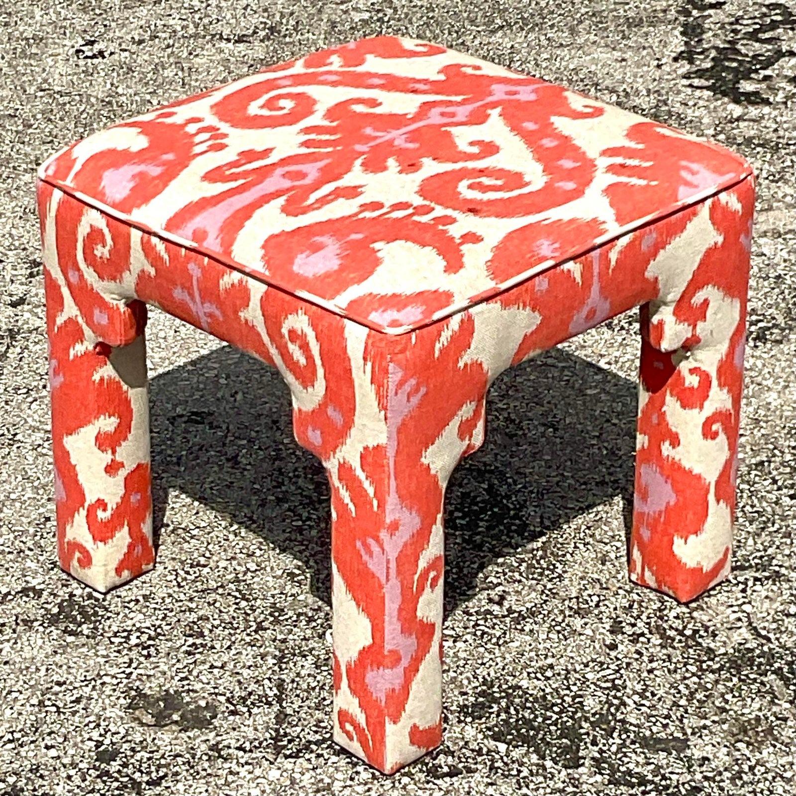 Vintage Boho Ikat Low Stool In Good Condition For Sale In west palm beach, FL