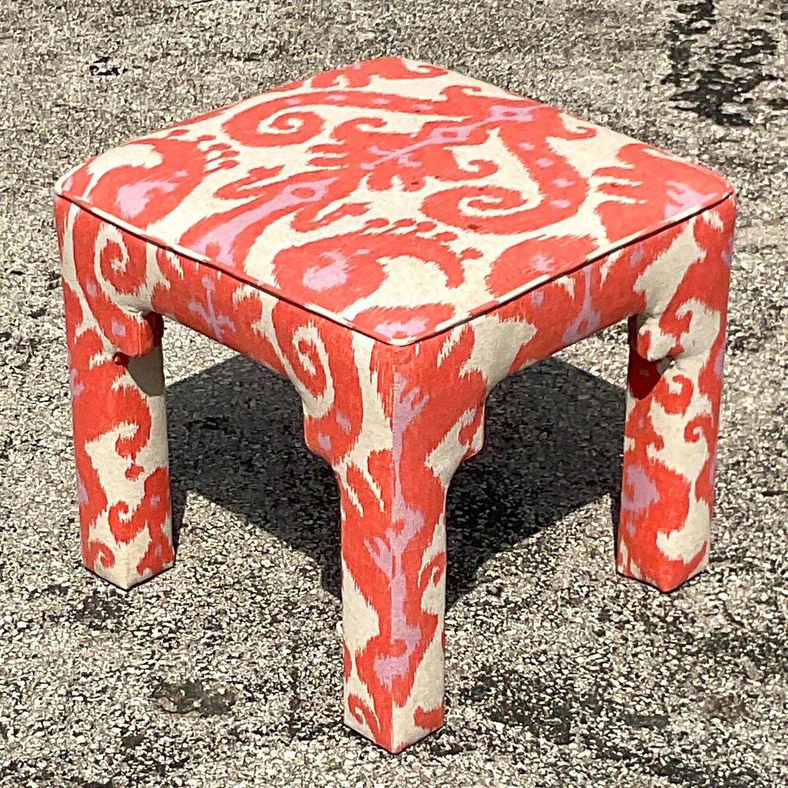 20th Century Vintage Boho Ikat Low Stool For Sale