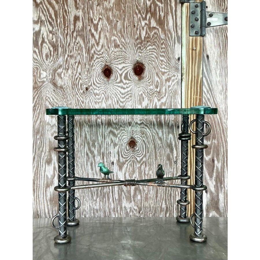 Vintage Boho Ilana Goor Rebar Birds Side Table For Sale 4