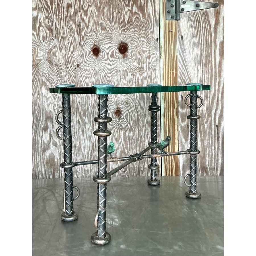 Vintage Boho Ilana Goor Rebar Birds Side Table For Sale 5