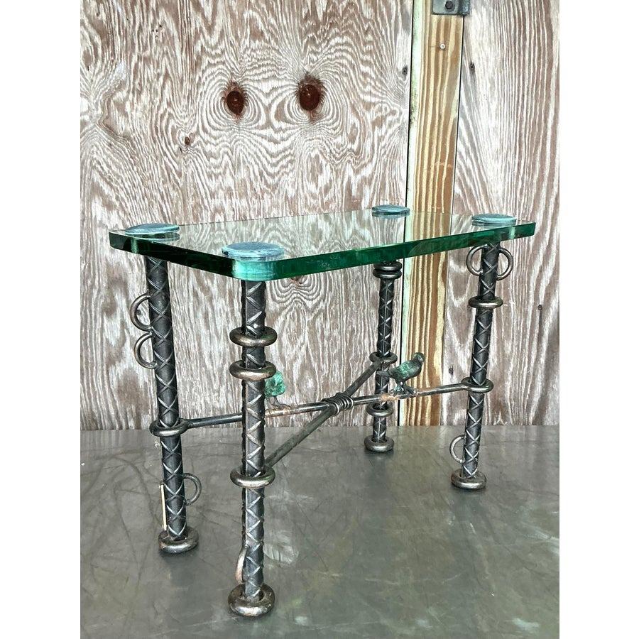 Industrial Vintage Boho Ilana Goor Rebar Birds Side Table For Sale