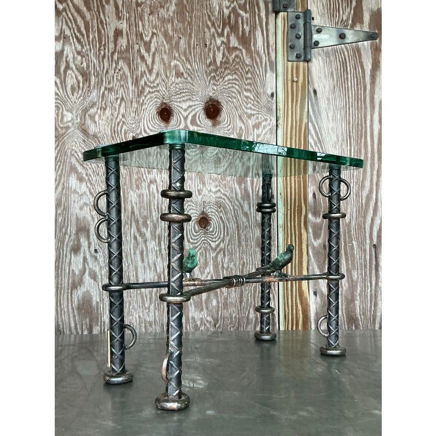 American Vintage Boho Ilana Goor Rebar Birds Side Table For Sale