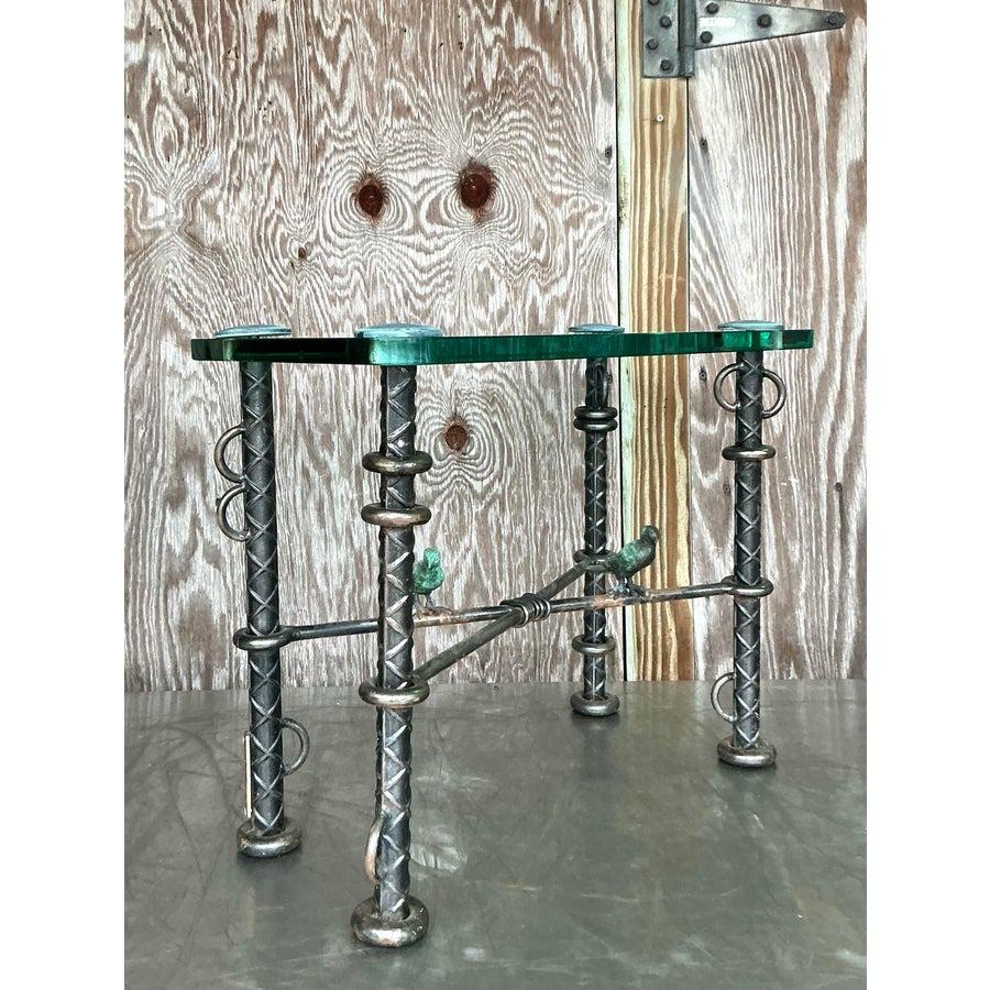 Vintage Boho Ilana Goor Rebar Birds Side Table In Good Condition For Sale In west palm beach, FL