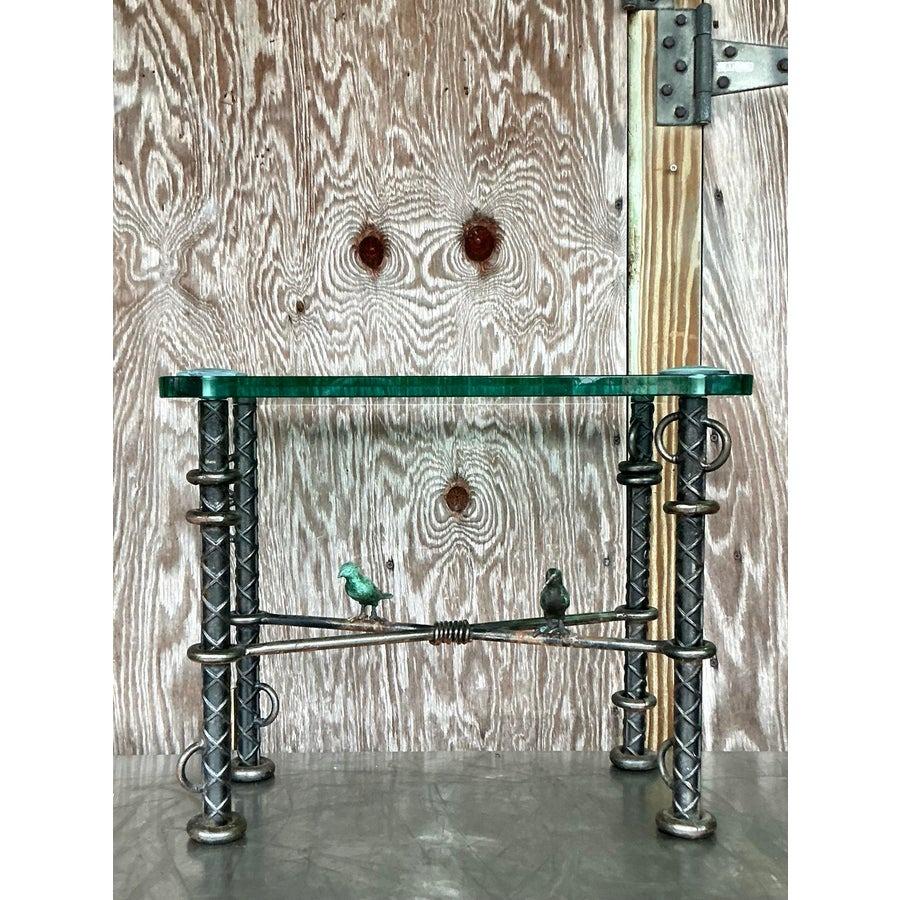 20th Century Vintage Boho Ilana Goor Rebar Birds Side Table For Sale