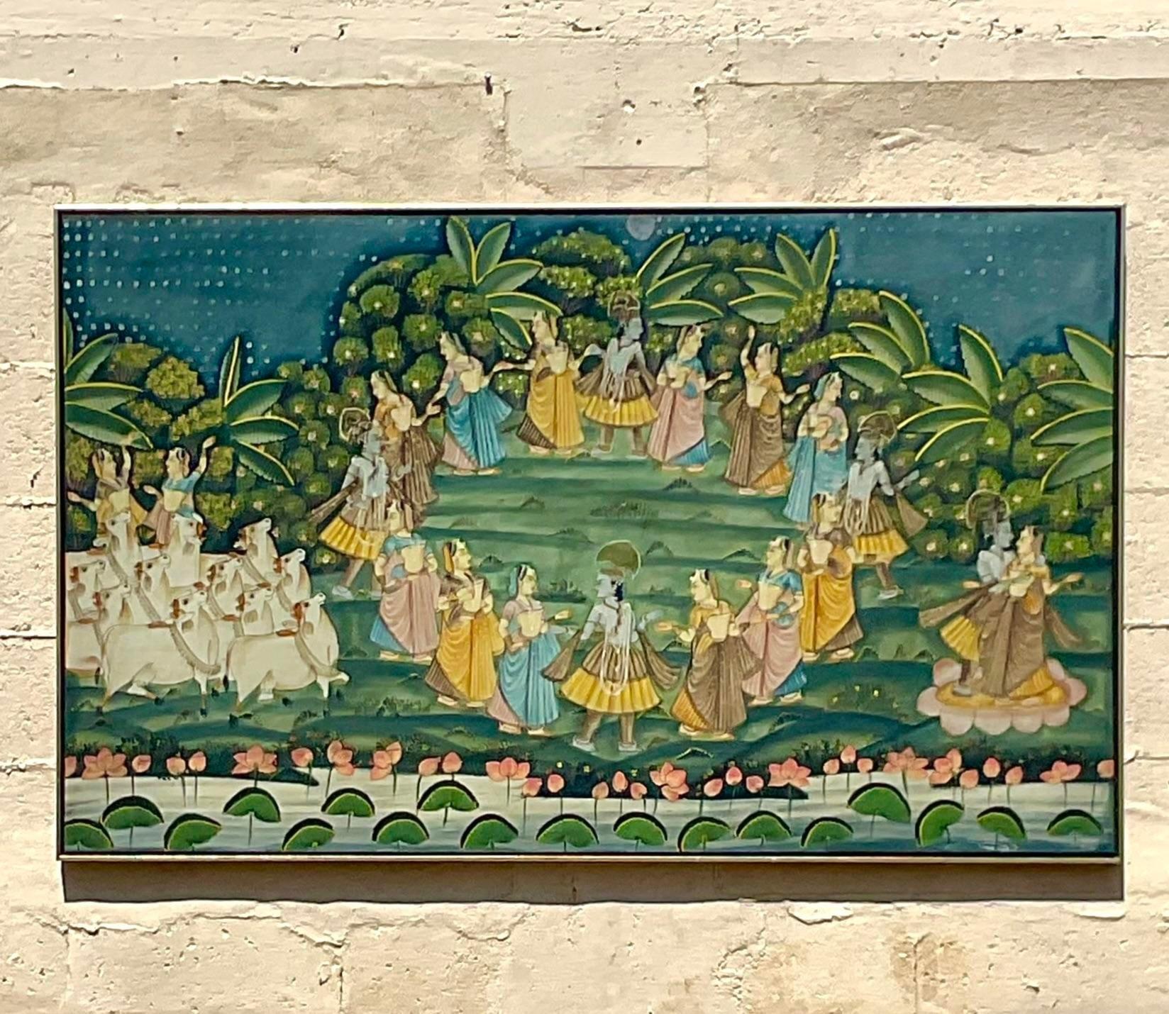 20th Century Vintage Boho Indian Pishwaa Painting on Silk