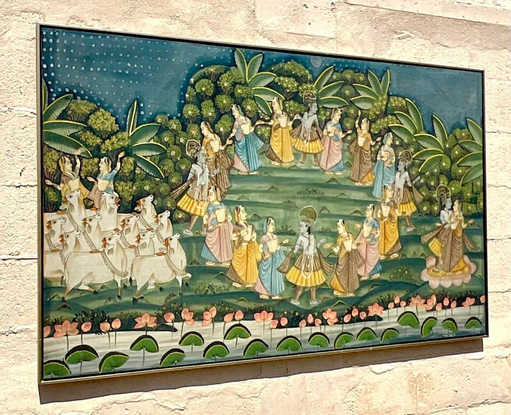 Vintage Boho Indian Pishwaa Painting on Silk 1