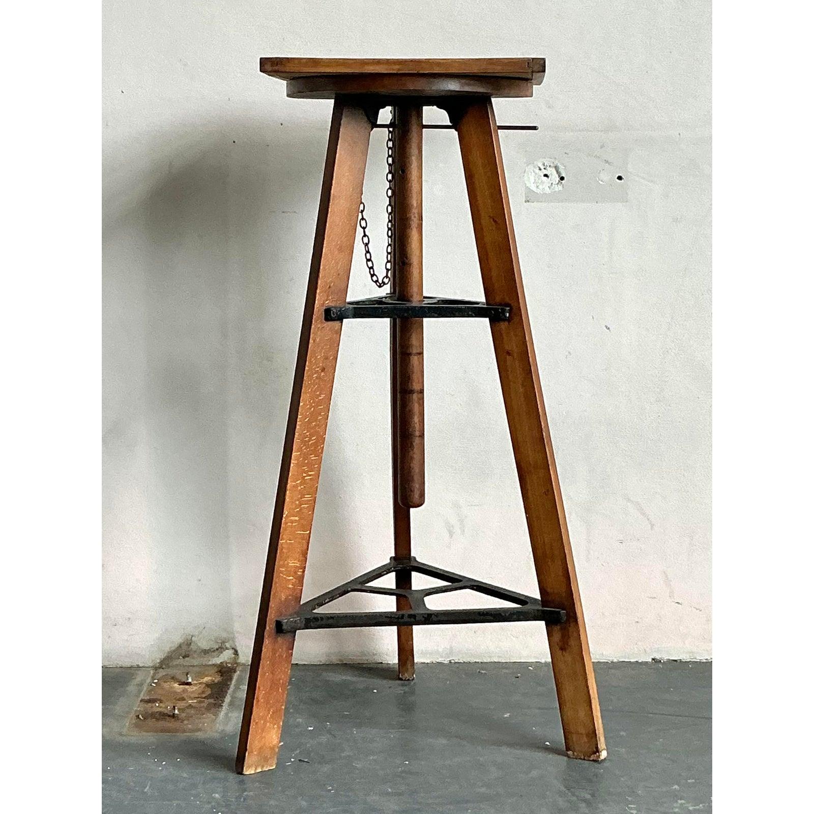 Vintage Boho Industrial Adjustable Pedestal For Sale 6