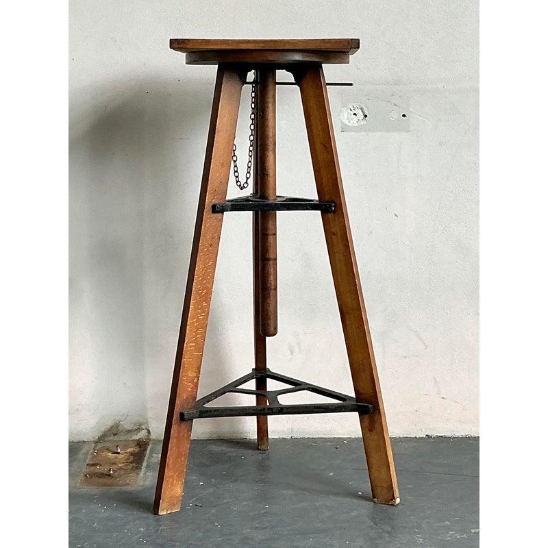 Rustic Vintage Boho Industrial Adjustable Pedestal For Sale