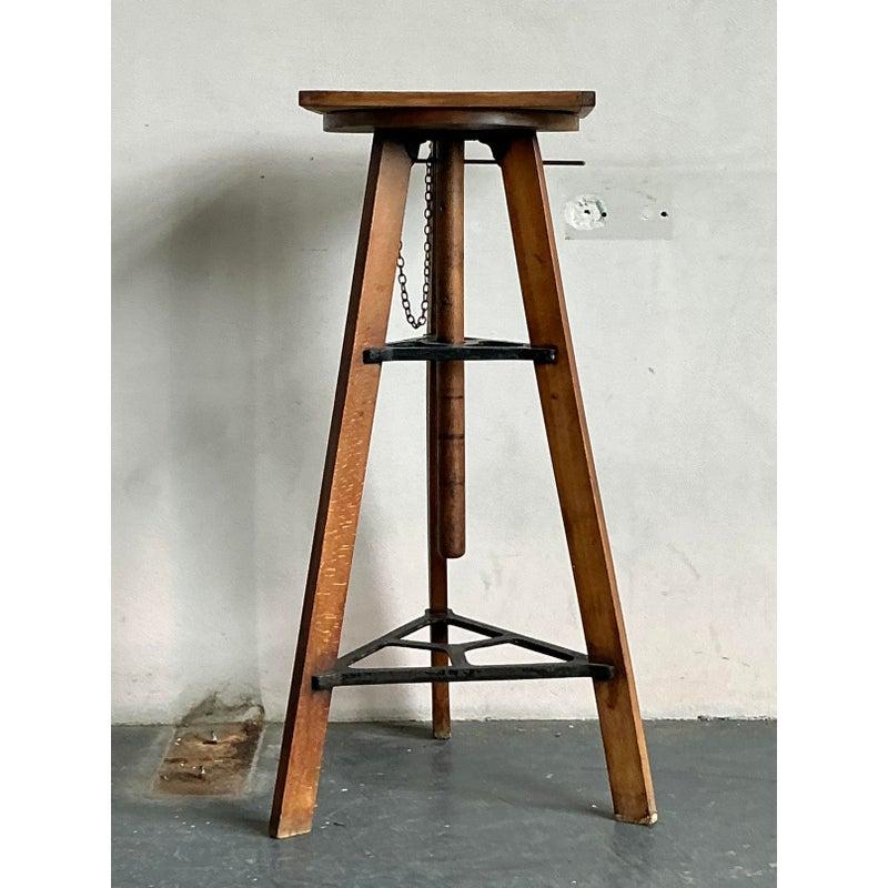 American Vintage Boho Industrial Adjustable Pedestal For Sale