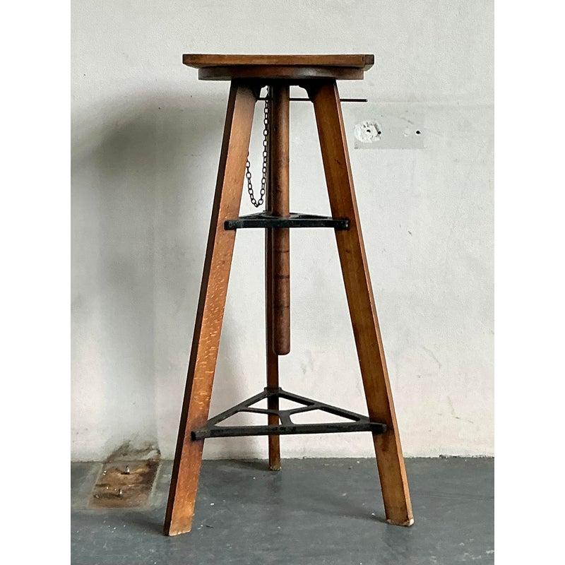 Vintage Boho Industrial Adjustable Pedestal In Good Condition For Sale In West Palm Beach, FL