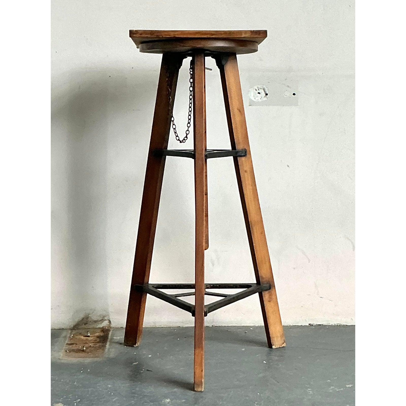 20th Century Vintage Boho Industrial Adjustable Pedestal For Sale
