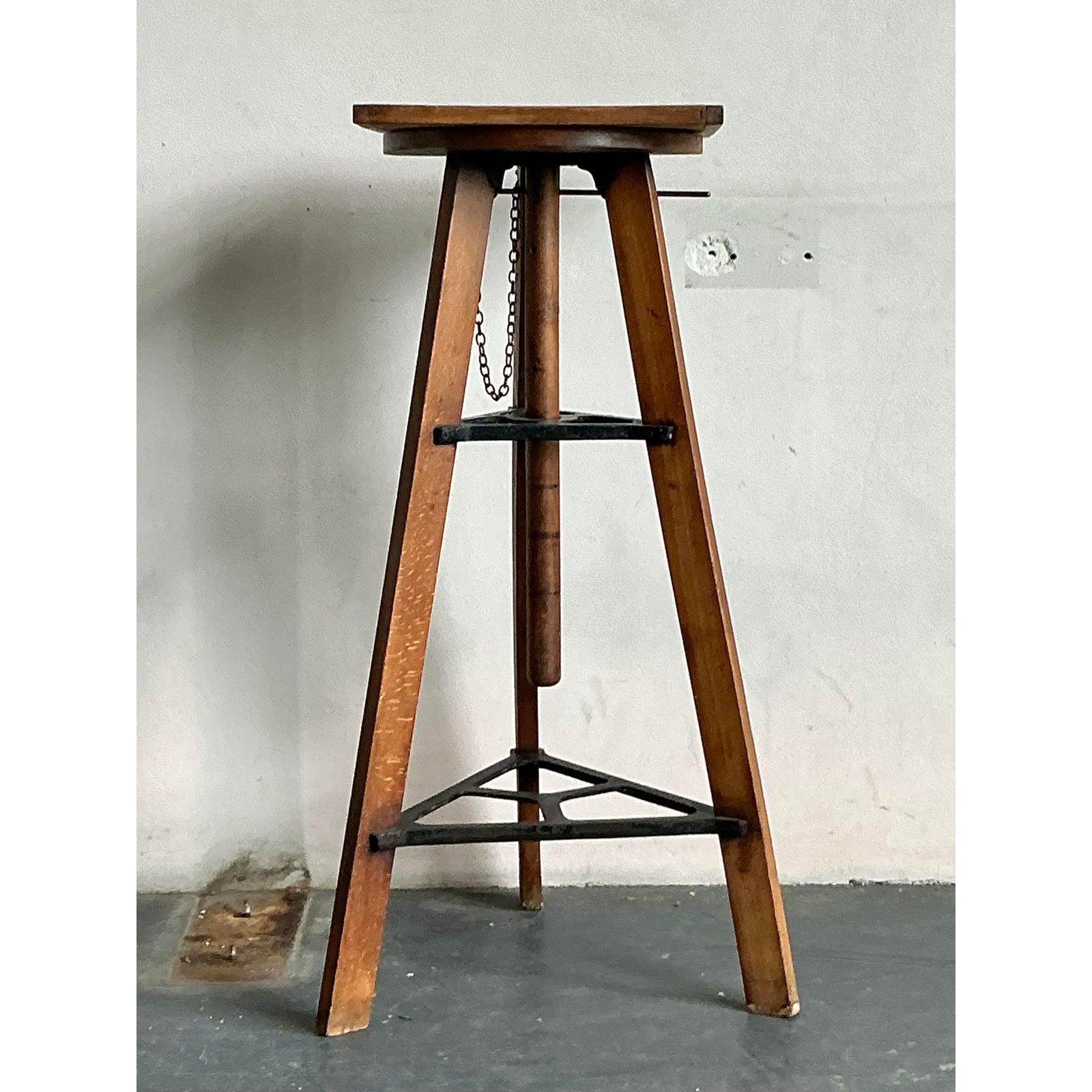Metal Vintage Boho Industrial Adjustable Pedestal For Sale