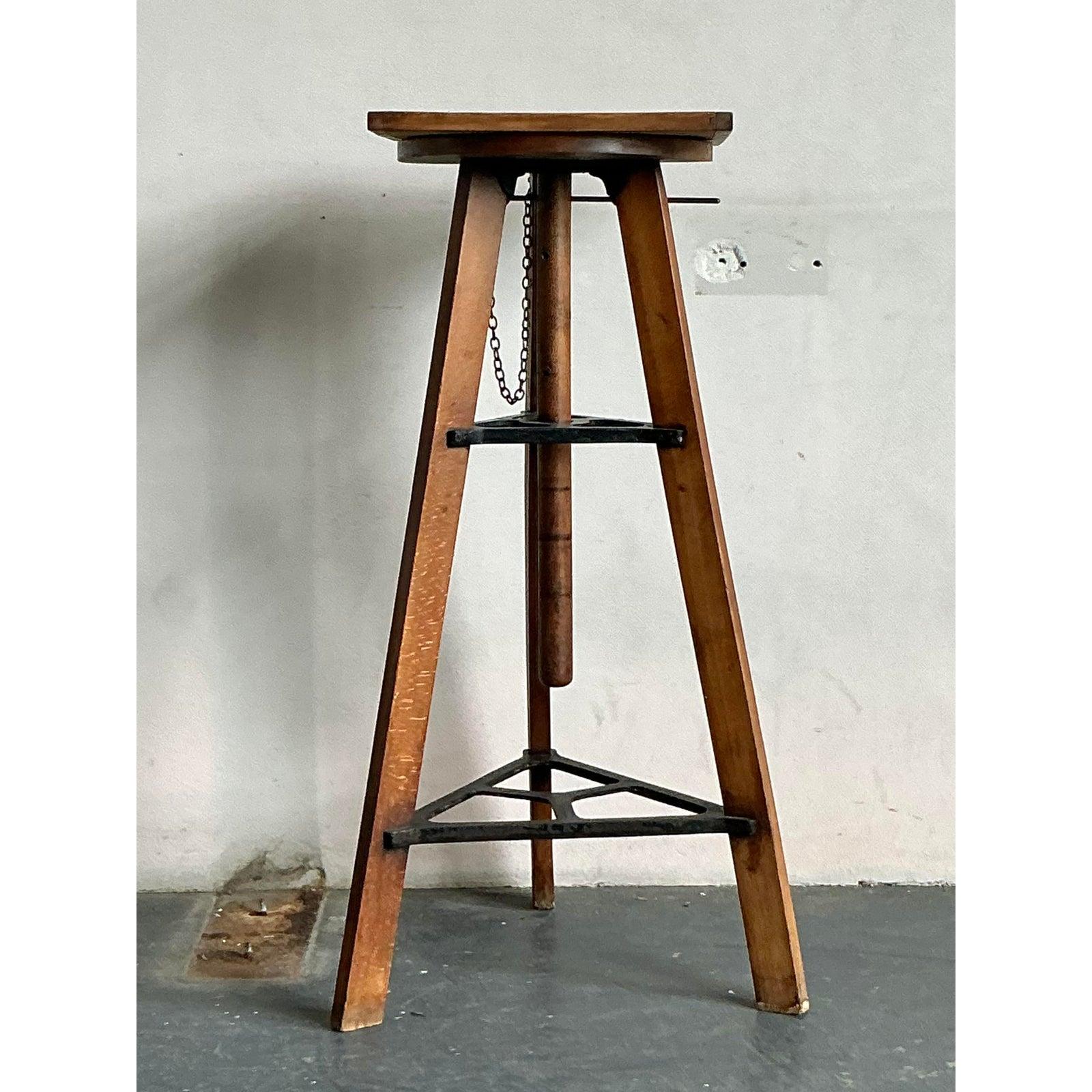 Vintage Boho Industrial Adjustable Pedestal For Sale 1