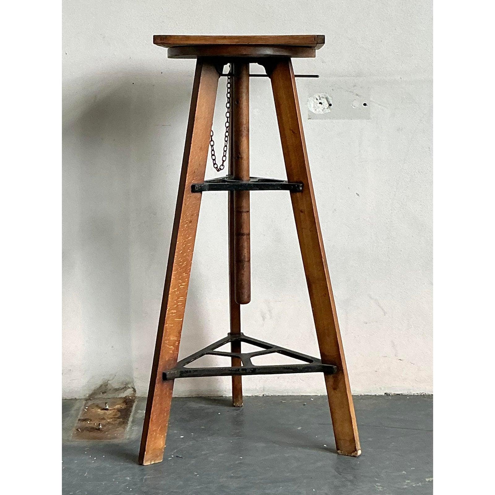 Vintage Boho Industrial Adjustable Pedestal For Sale 2