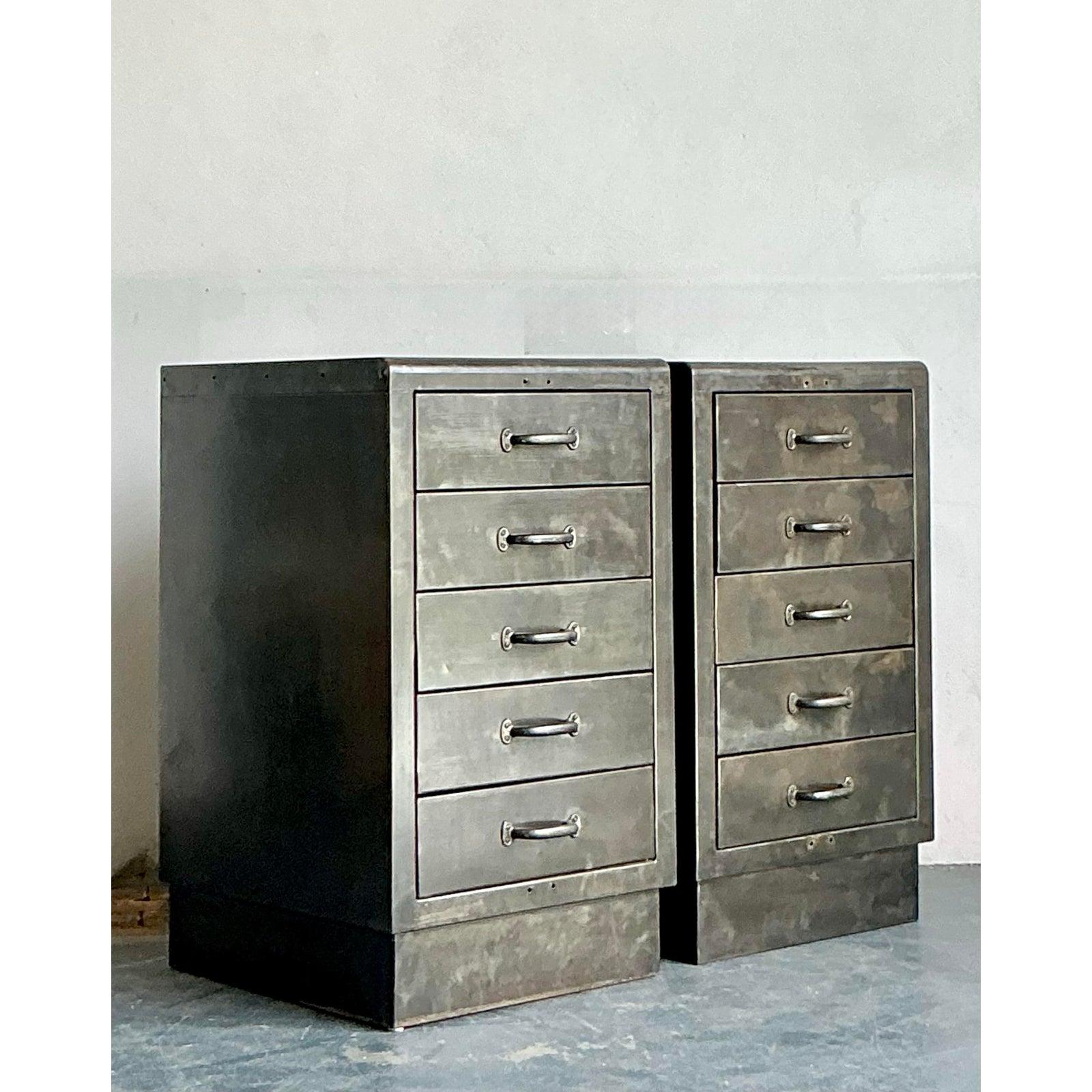 American Vintage Boho Industrial Chests - A Pair For Sale