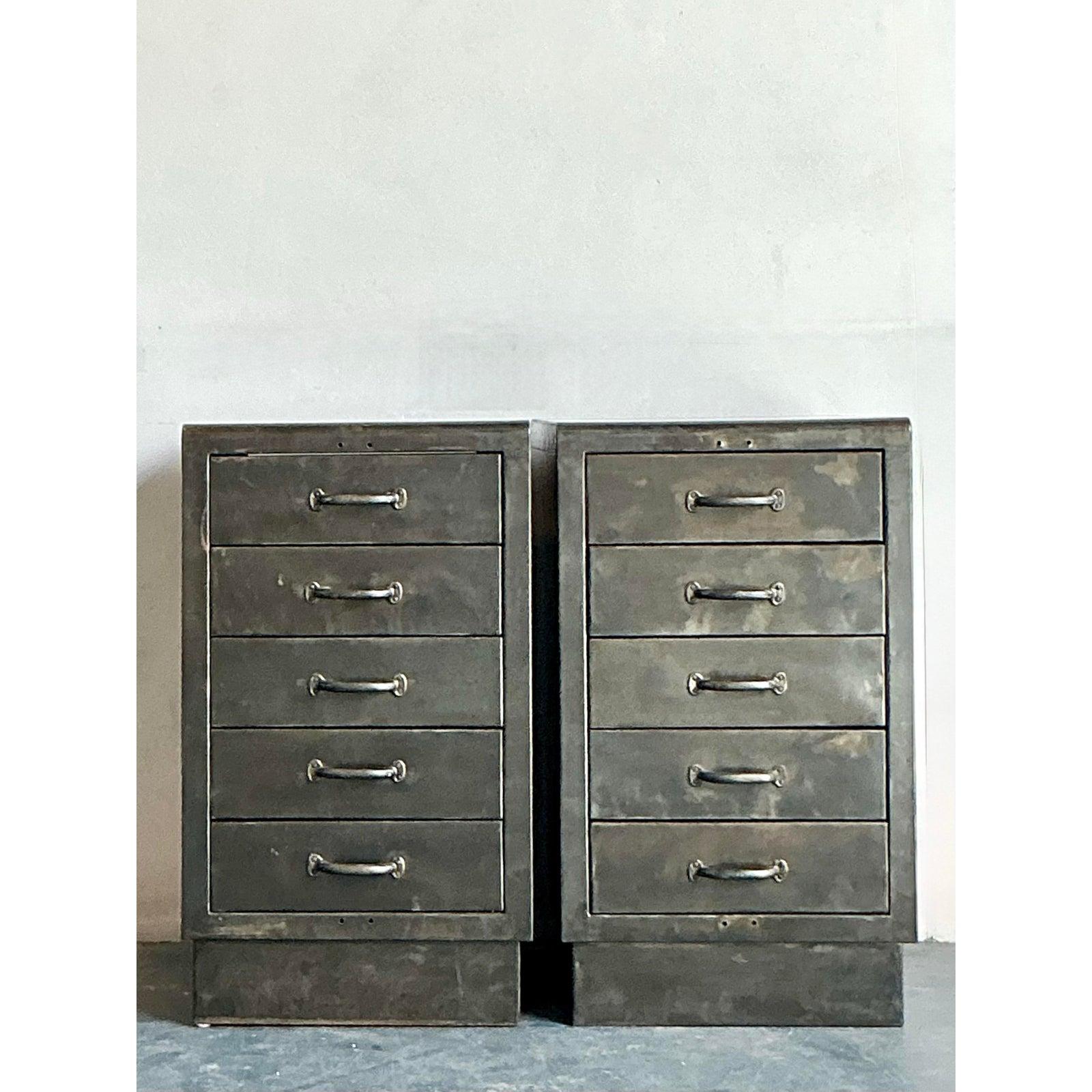 20th Century Vintage Boho Industrial Chests - A Pair For Sale