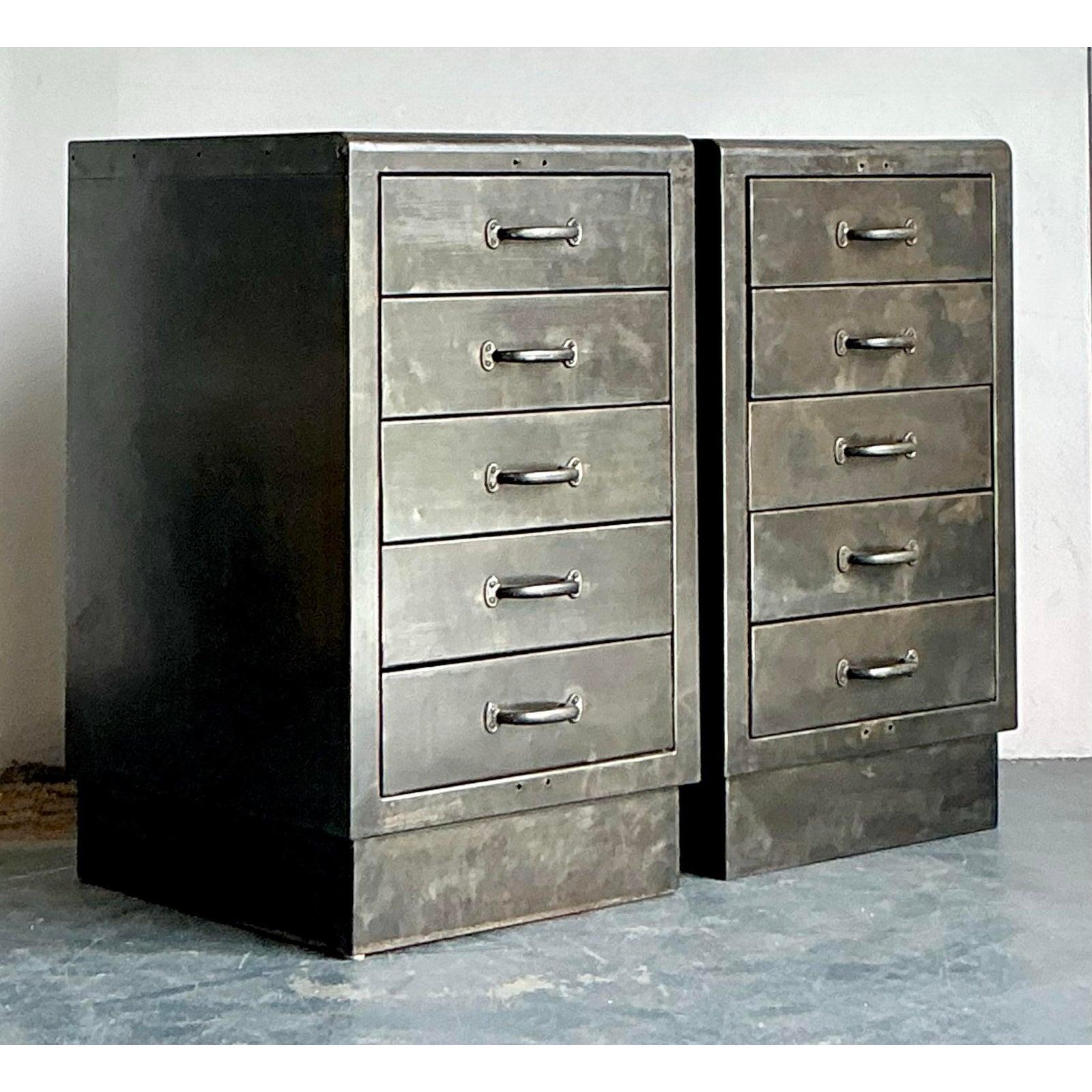 Metal Vintage Boho Industrial Chests - A Pair For Sale